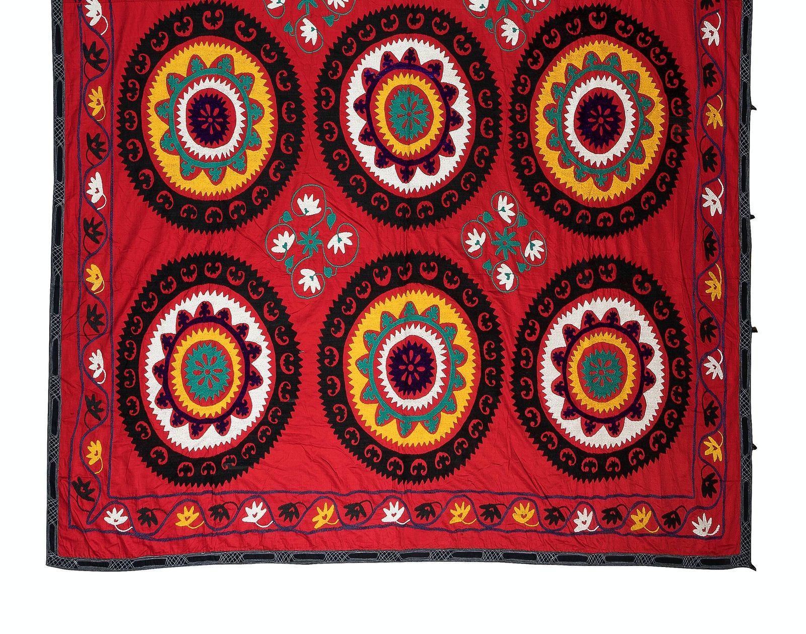 7.3x9.7 Ft Vintage Silk Hand Embroidery Bed Cover, Asian Suzani Wall Hanging photo for sale