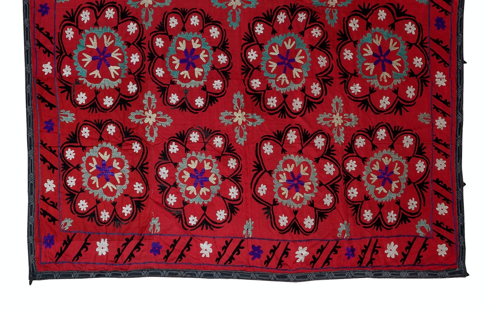 7.3x8 Ft Vintage Silk Hand Embroidery Bed Cover, Asian Suzani Wall Hanging photo for sale