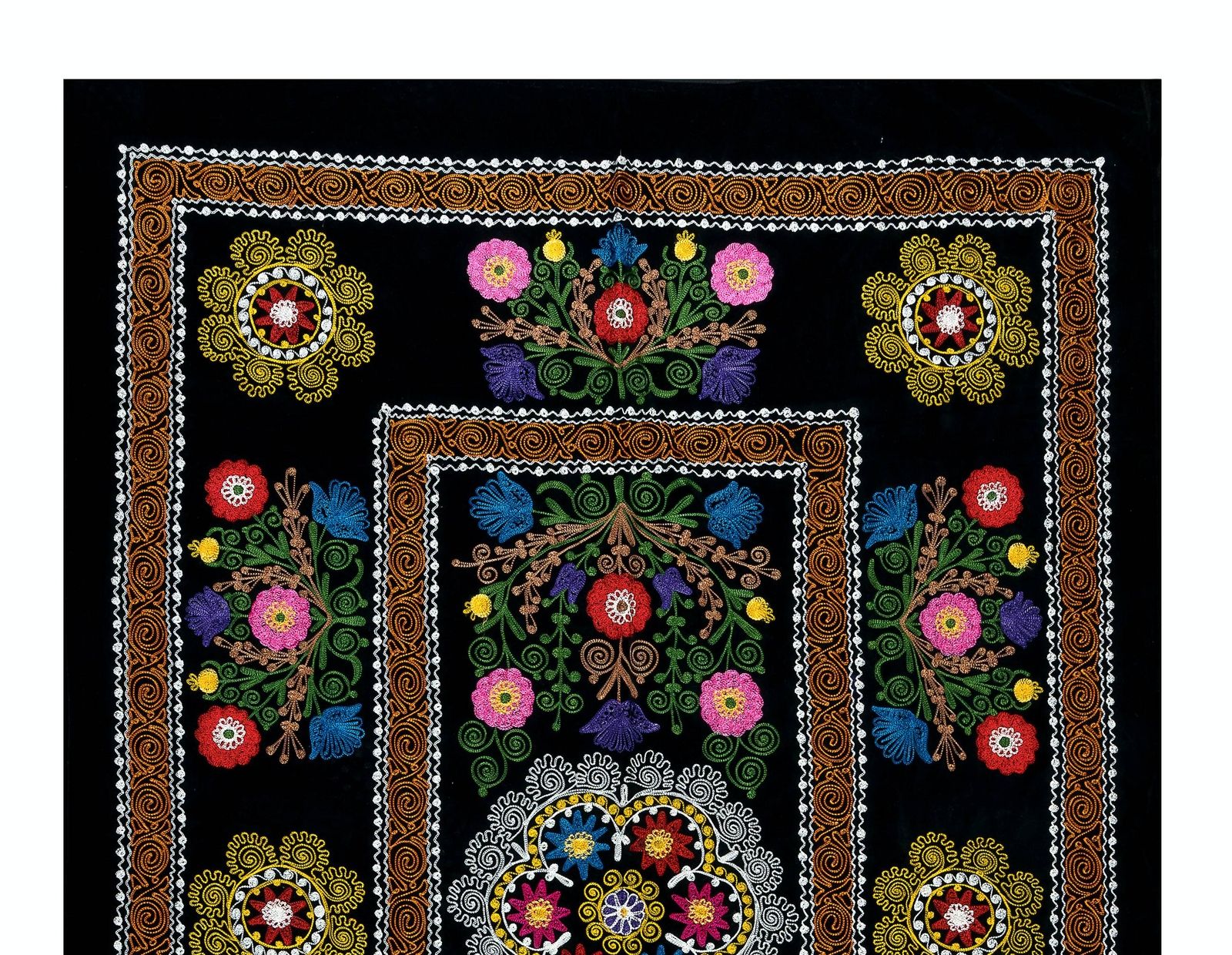 4.5x6.6 Ft Vintage Silk Hand Embroidery Bed Cover, Asian Suzani Wall Hanging photo furniture