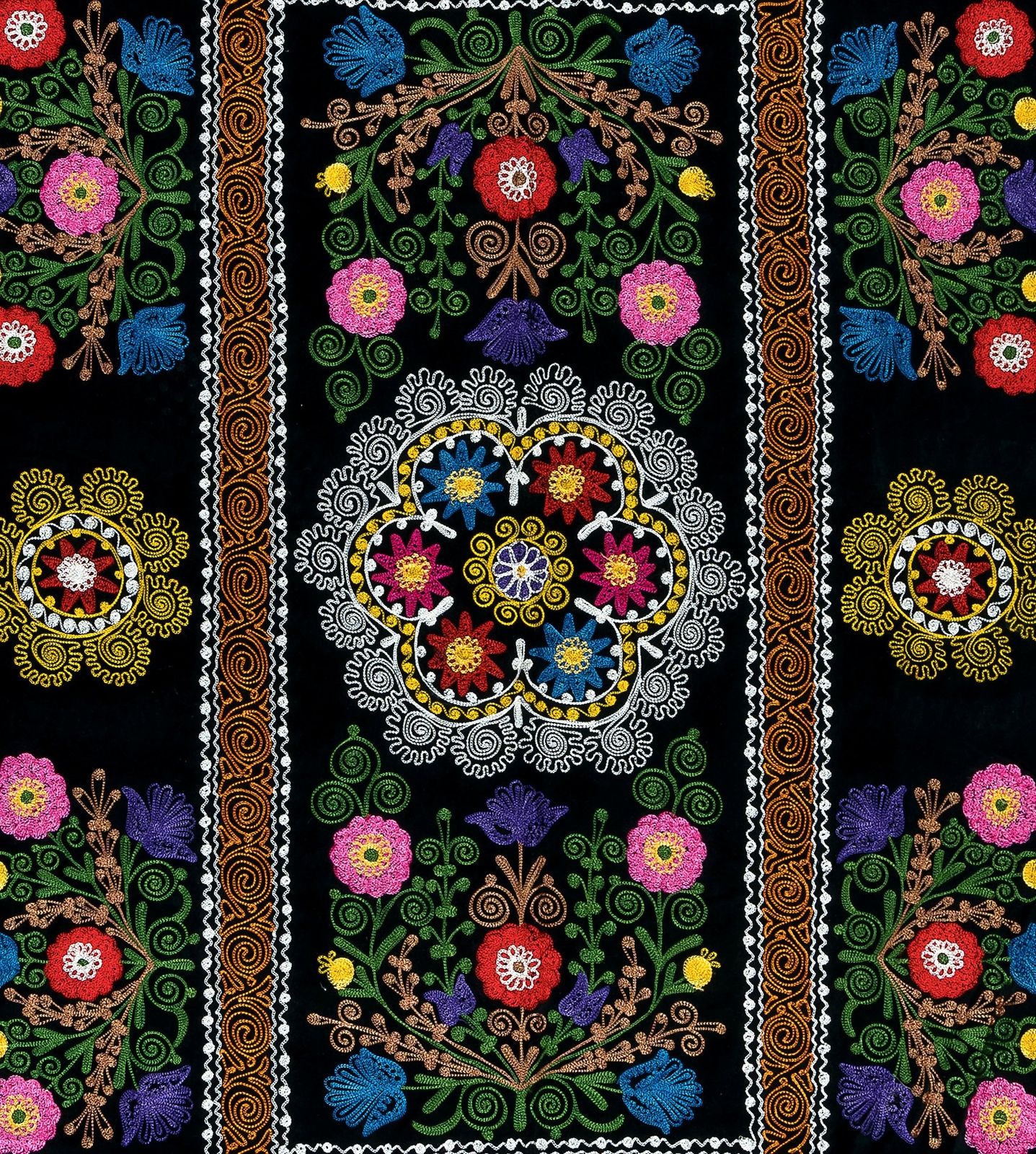 4.5x6.6 Ft Vintage Silk Hand Embroidery Bed Cover, Asian Suzani Wall Hanging photo Art