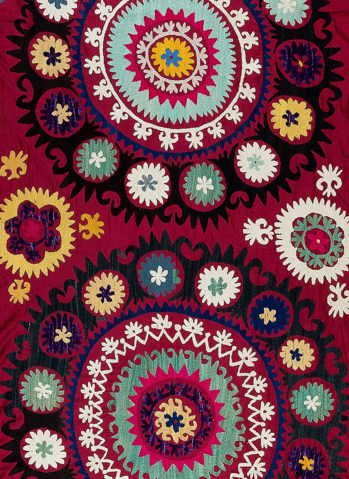 4.7x7.7 Ft Vintage Silk Hand Embroidery Bed Cover, Asian Suzani Wall Hanging photo Art