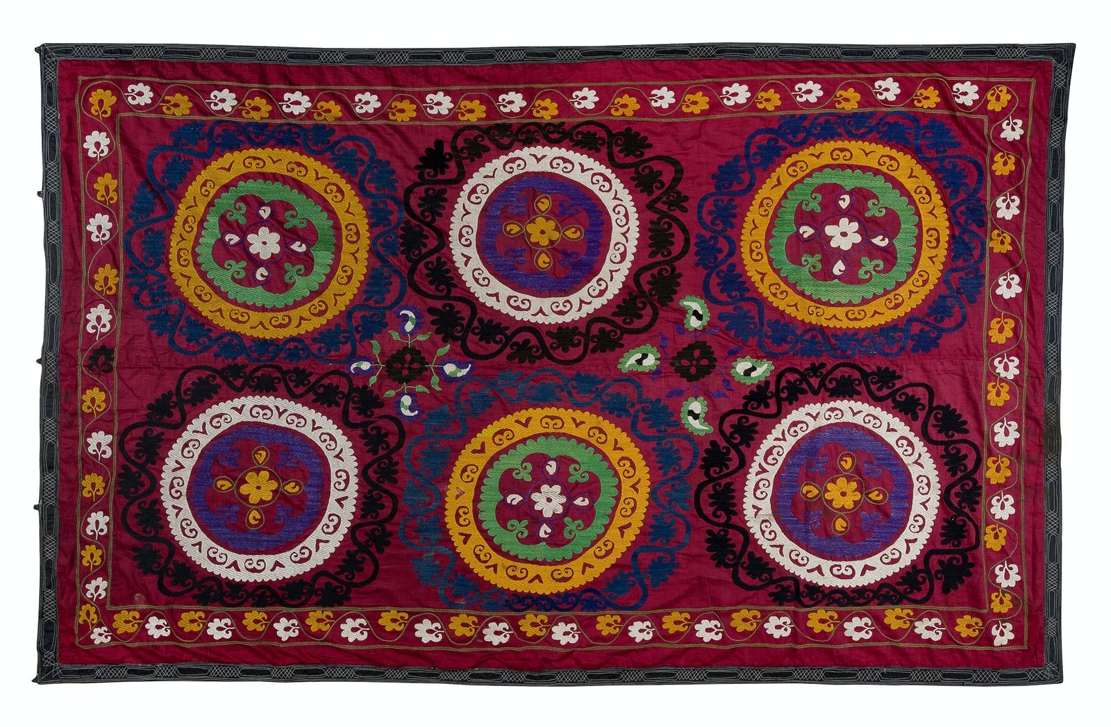 4.8x7.3 Ft Vintage Silk Hand Embroidery Bed Cover, Asian Suzani Wall Hanging photo 714.0
