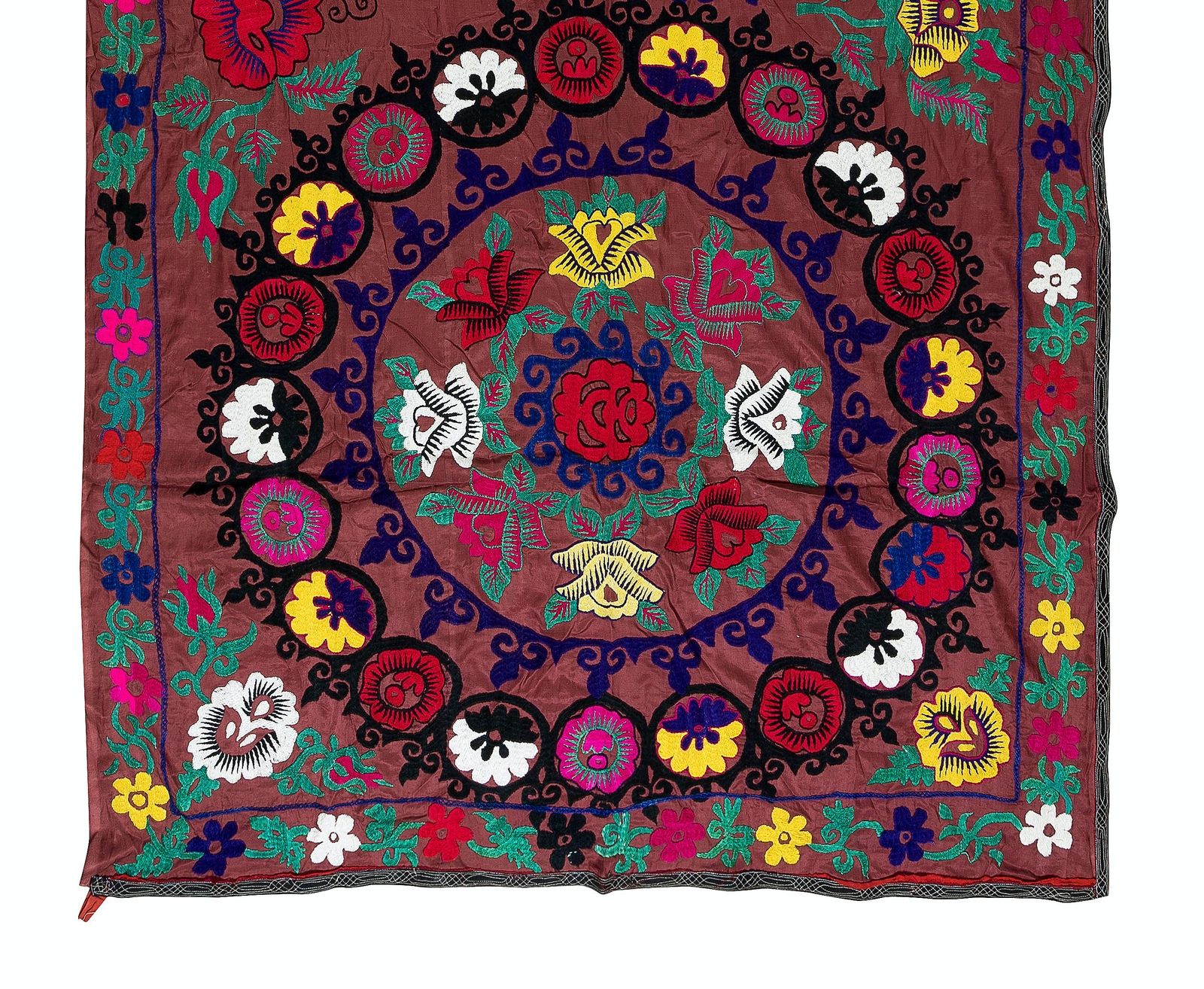 4.5x7.4 Ft Vintage Silk Embroidery Bed Cover, Traditional Suzani Wall Hanging photo for sale