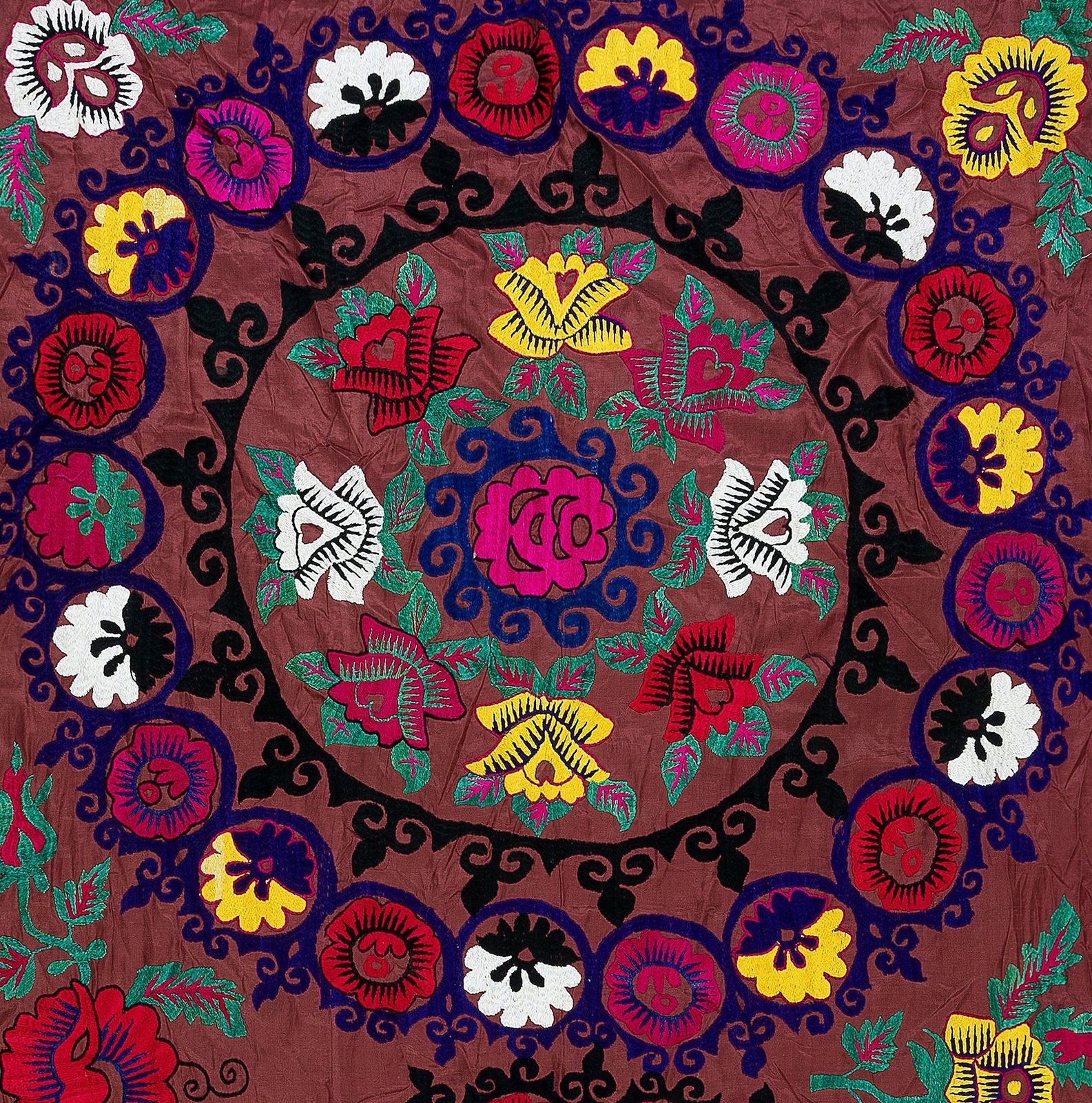 4.5x7.4 Ft Vintage Silk Embroidery Bed Cover, Traditional Suzani Wall Hanging photo Art