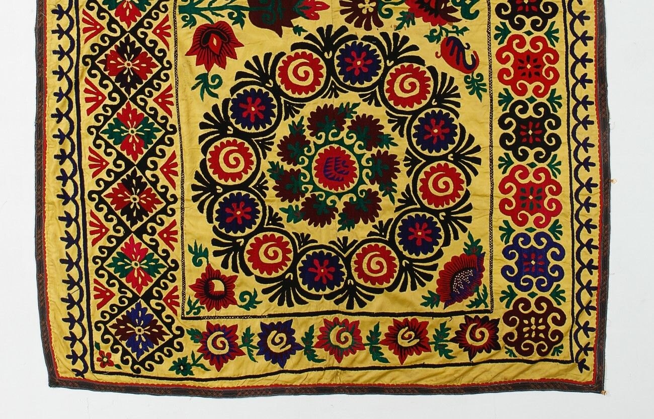 5.5x7.6 Ft Asian Suzani Textile. Embroidered Cotton & Silk Wall Hanging photo for sale