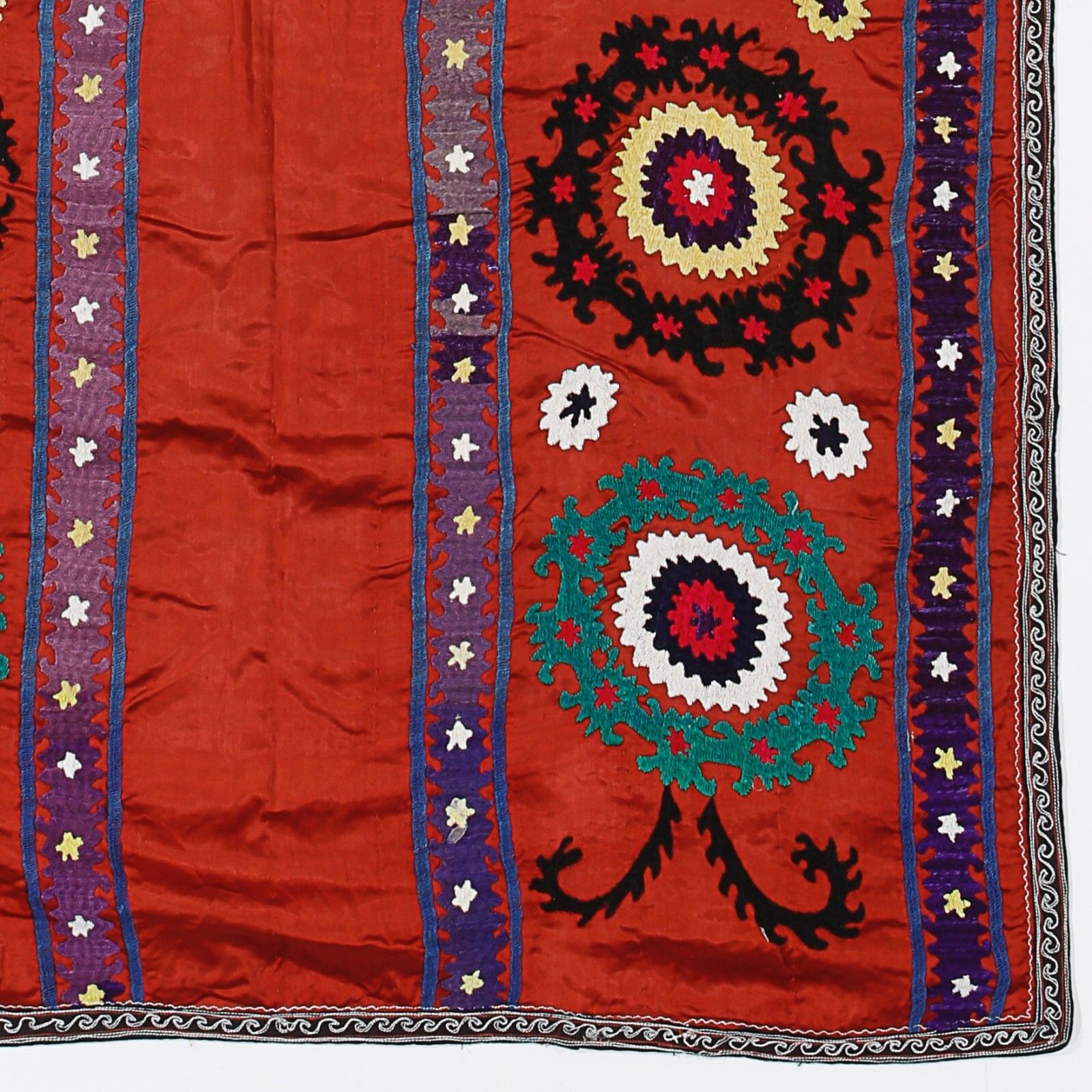 3.2x5.3 Ft Tashkent Suzani Textile Wall Hanging, Red Silk Embroidery Table Cover photo Art