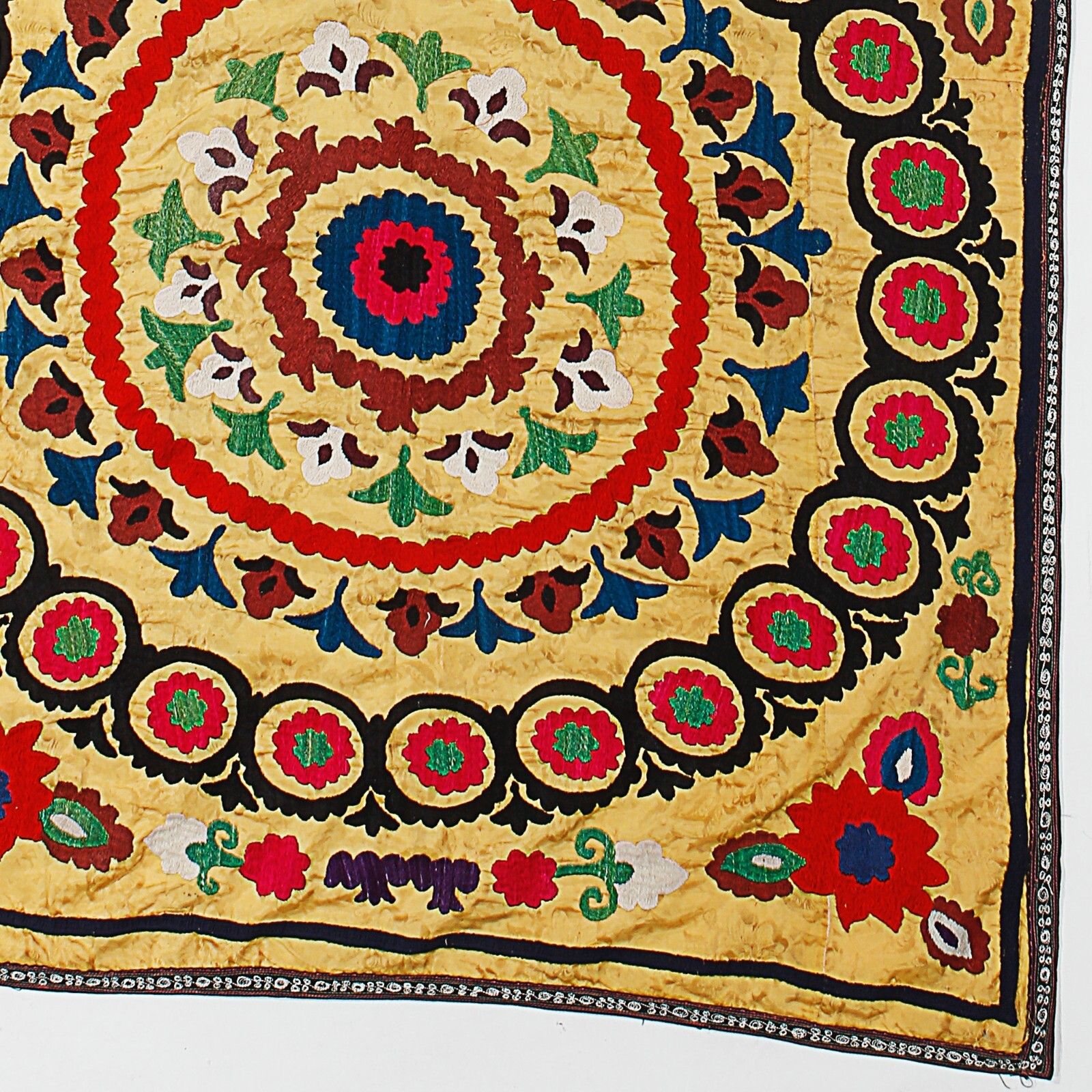 3.8x9 F Embroidered Wall Hanging. Boho Wall Decor. Suzani Table Runner In Yellow photo Art