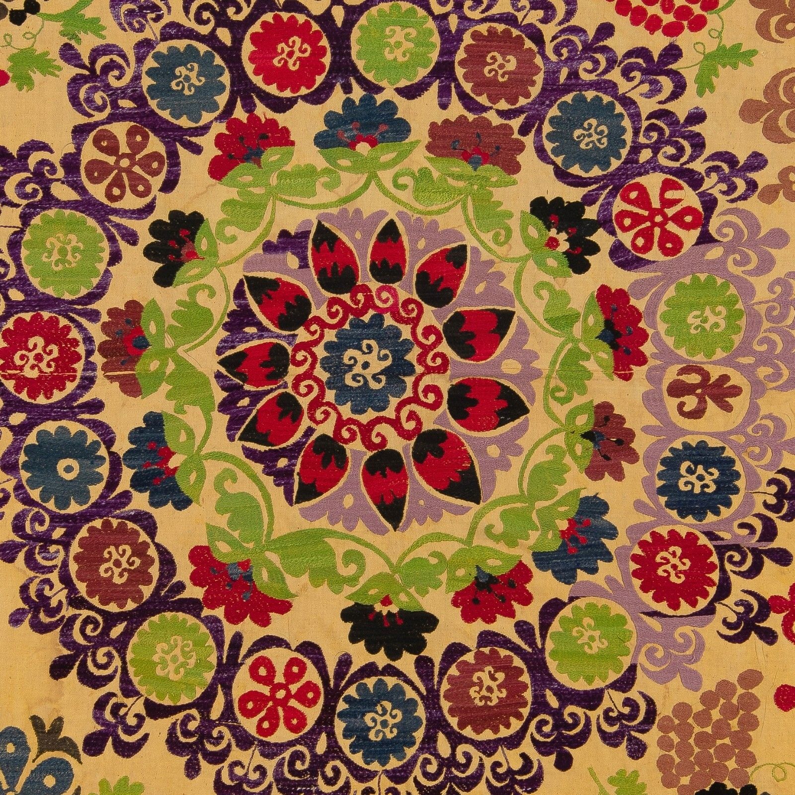 5x8 Ft Suzani 1979s Tapestry, Silk Embroidered Wall Hanging, Yellow Bedspread photo 553.0