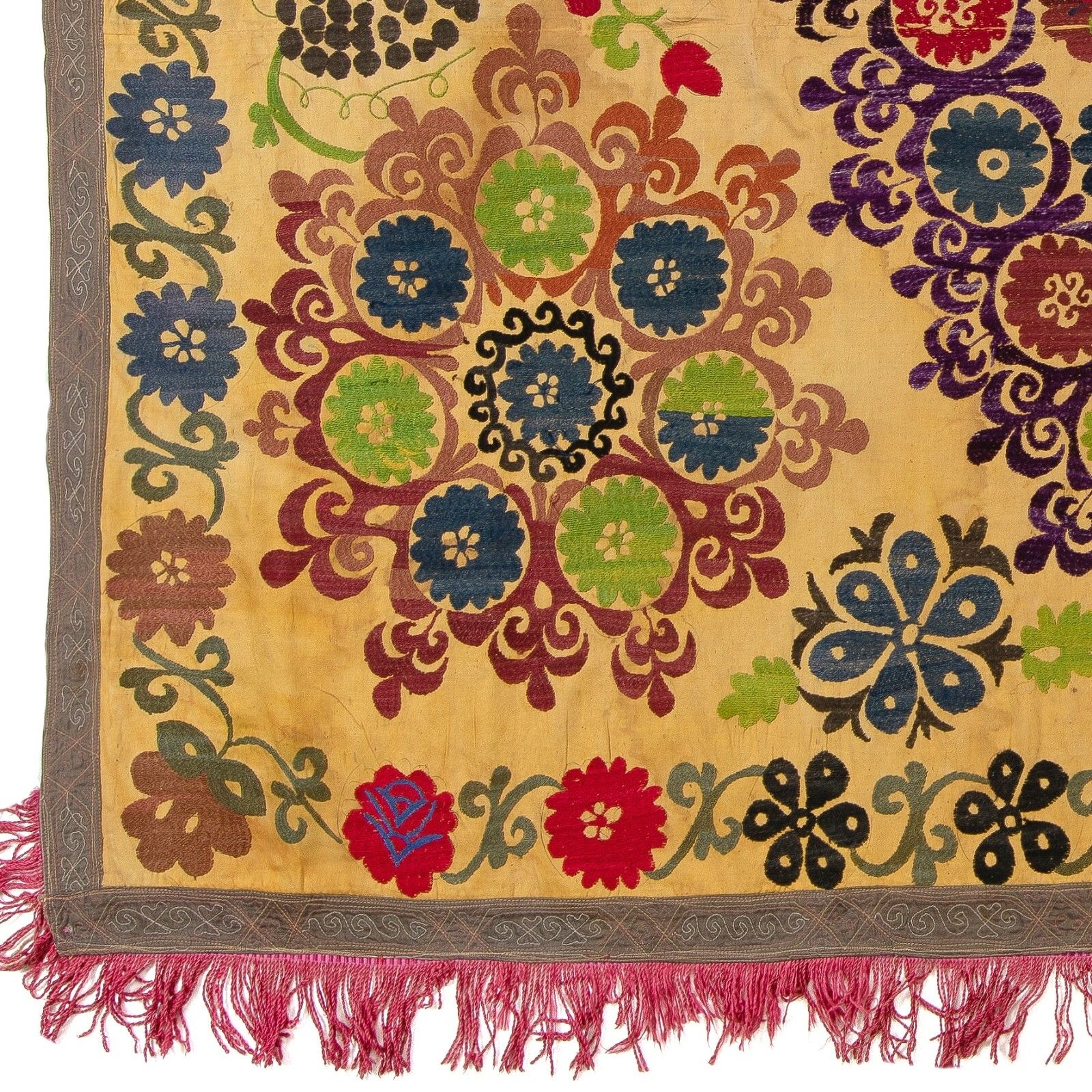 5x8 Ft Suzani 1979s Tapestry, Silk Embroidered Wall Hanging, Yellow Bedspread photo buy