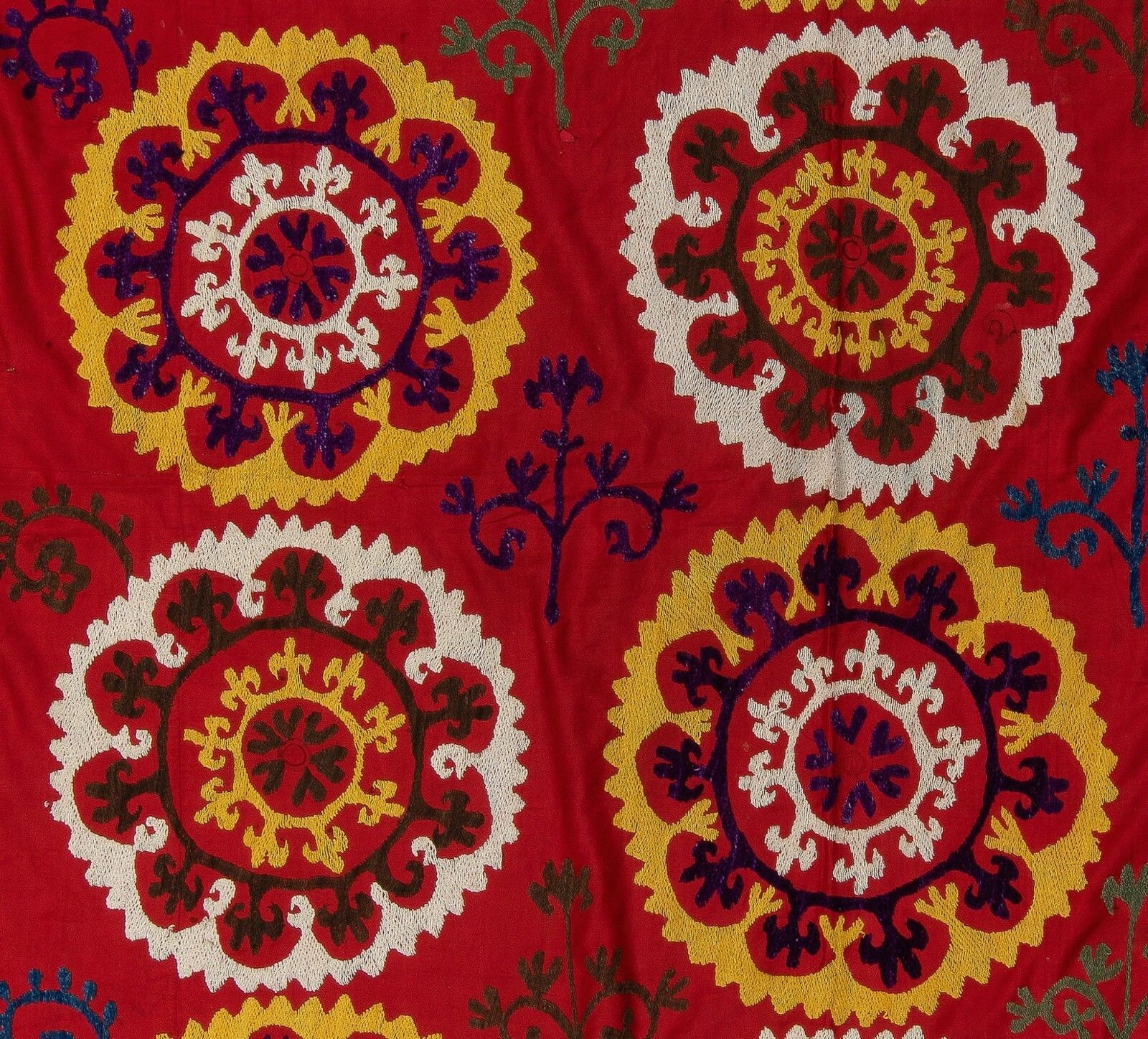 5.8x6.5 Ft Central Asian Suzani Textile. Embroidered Cotton & Silk Bed Cover photo Textiles