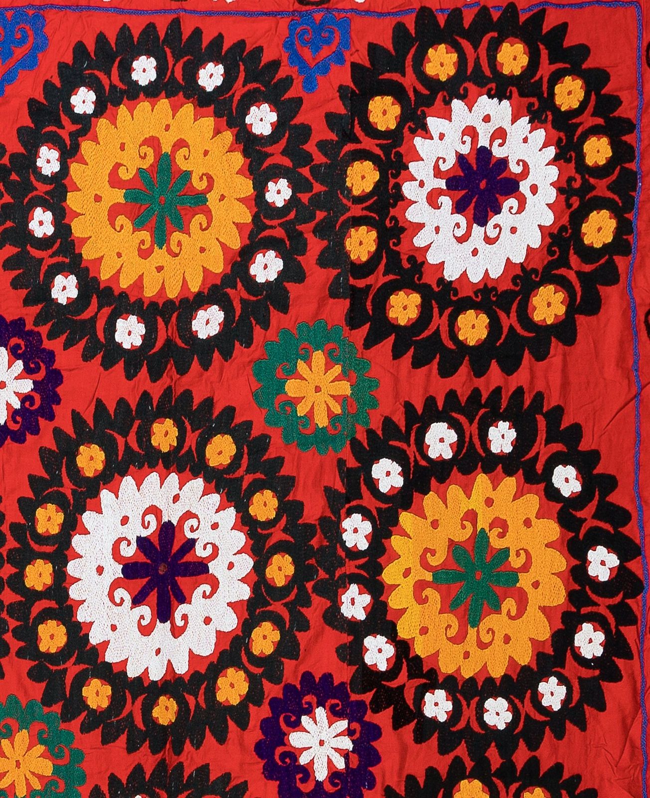 6x7.7 Ft Vintage Silk Hand Embroidery Bed Cover, Uzbek Suzani Wall Hanging photo Art