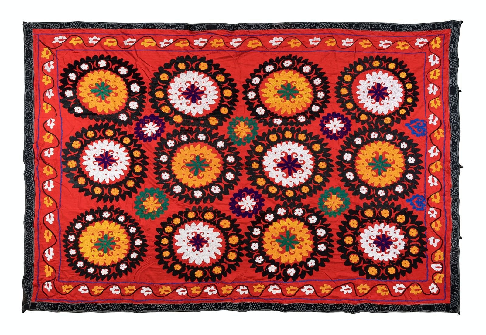 6x7.7 Ft Vintage Silk Hand Embroidery Bed Cover, Uzbek Suzani Wall Hanging photo 511.0