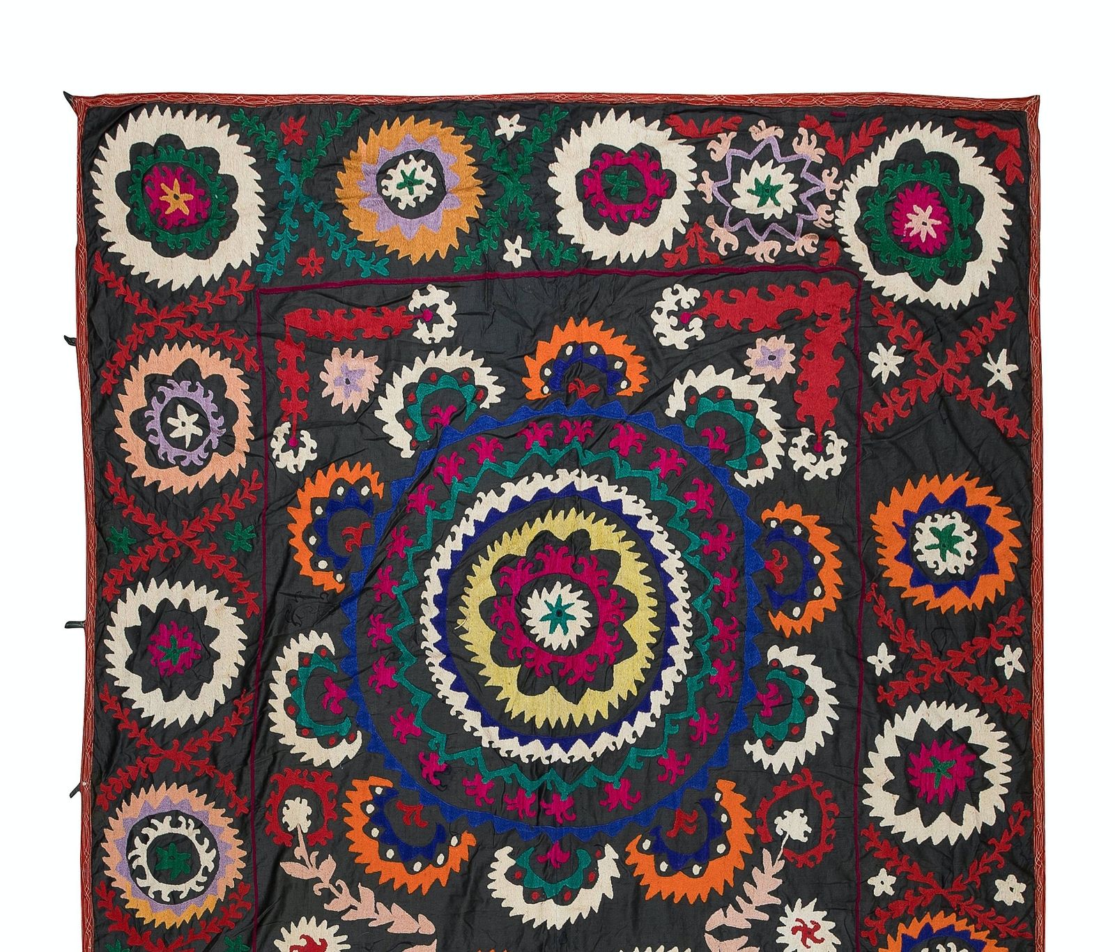 5.5x9 Ft Vintage Silk Hand Embroidery Bed Cover, Uzbek Suzani Wall Hanging photo furniture
