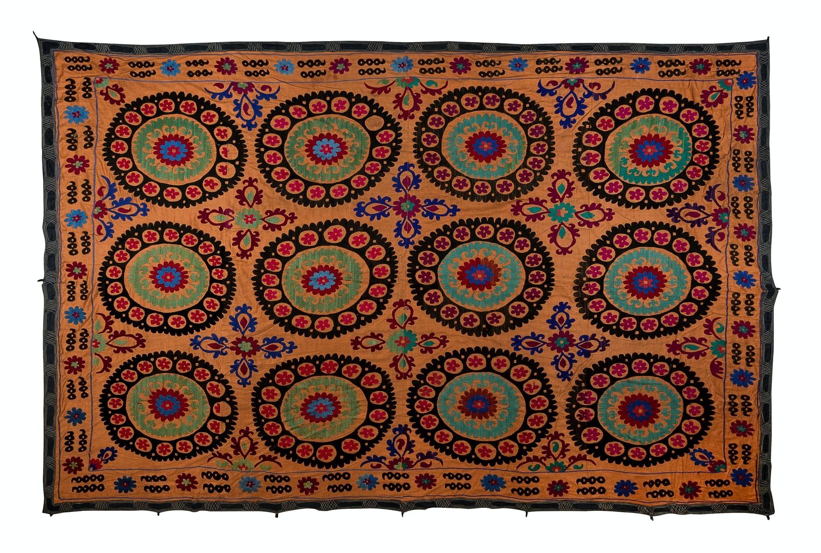7.6x9.7 Ft Vintage Silk Hand Embroidery Bed Cover, Uzbek Suzani Wall Hanging photo 1038.0