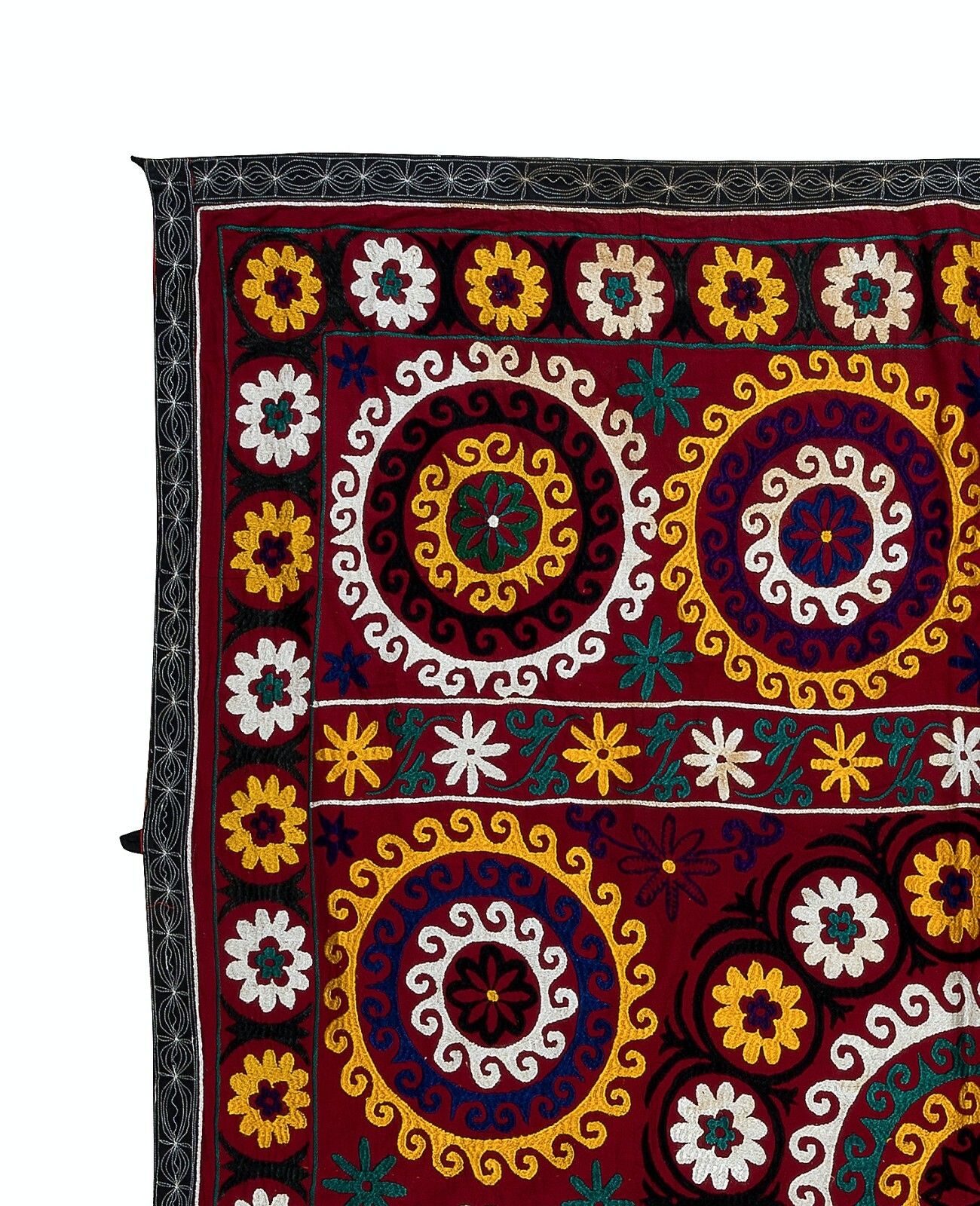 5.3x6 Ft Gorgeous Silk Suzani Wall Hanging In Red, Hand Embroidery Vintage Throw photo furniture