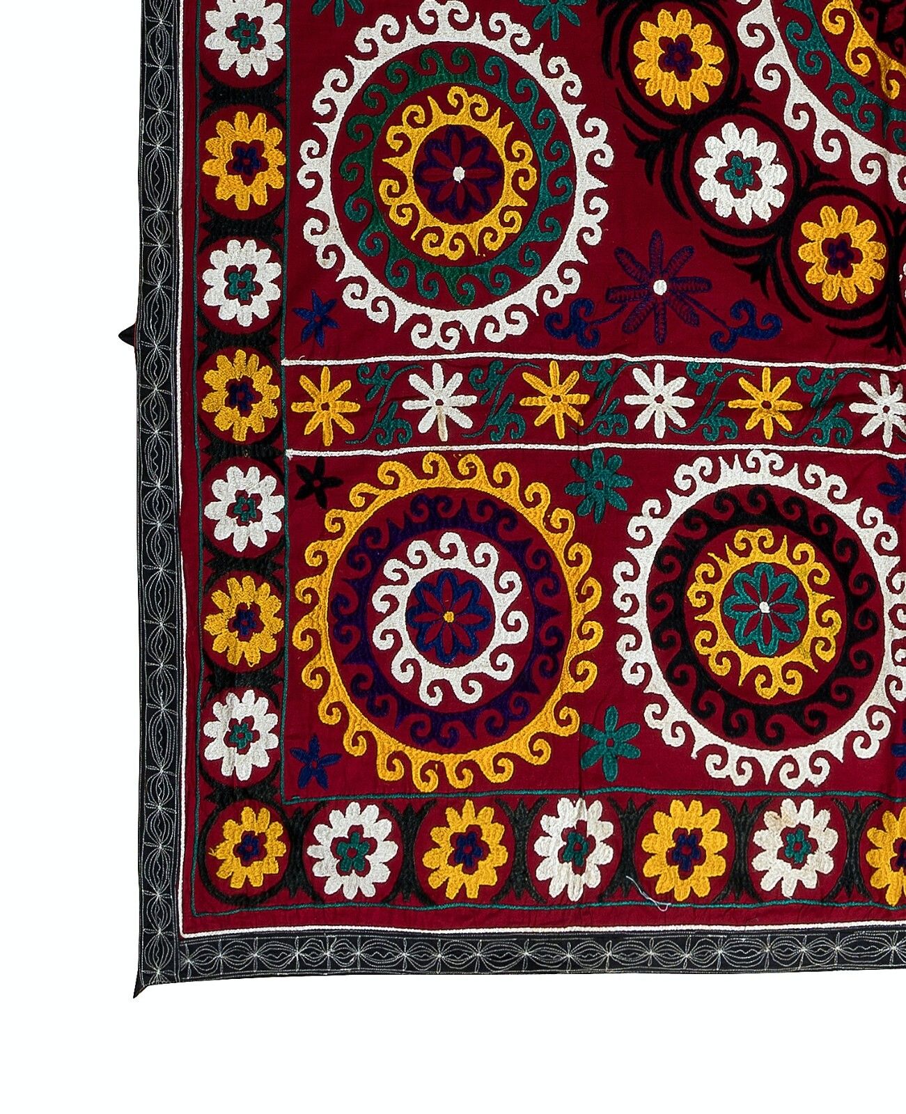 5.3x6 Ft Gorgeous Silk Suzani Wall Hanging In Red, Hand Embroidery Vintage Throw photo Art