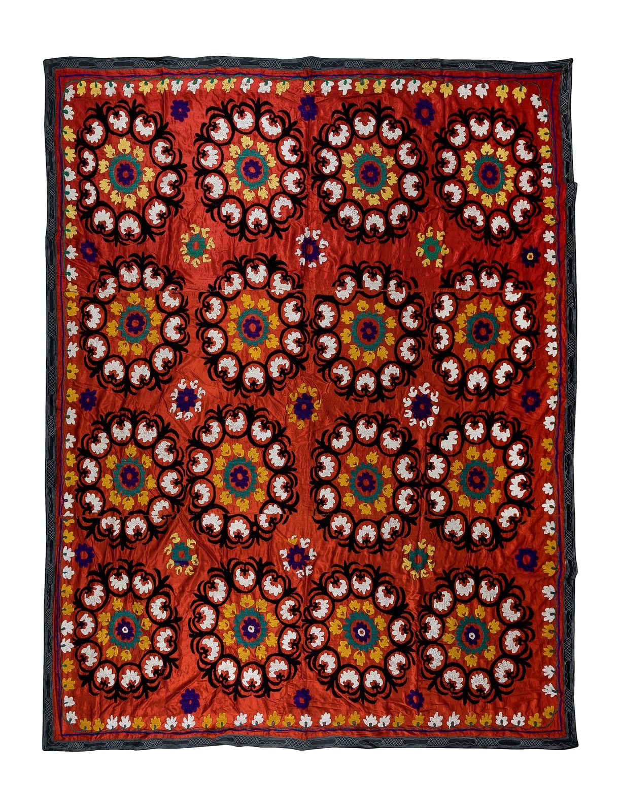 7x8.3 Ft Vintage Decorative Silk Embroidery Bed Cover, Asian Suzani Wall Hanging