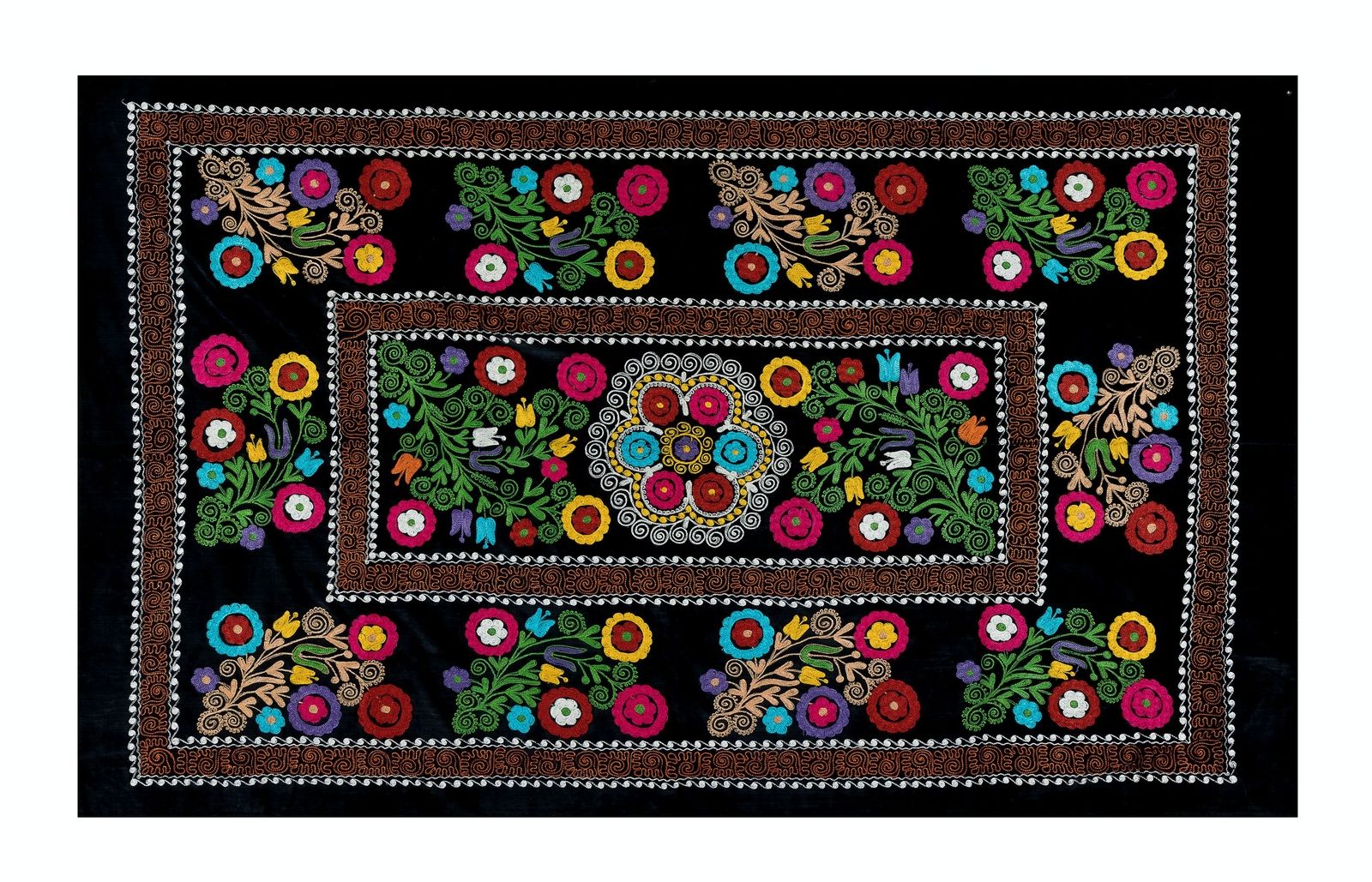 4.3x6.8 Ft Vintage Silk Hand Embroidery Bed Cover, Uzbek Suzani Wall Hanging photo 390.0