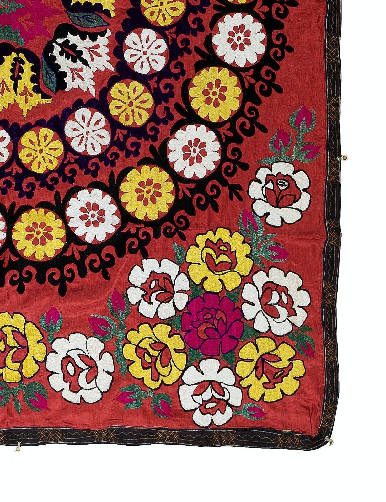 5x6 Ft Silk Embroidery Bed Cover, Suzani Wall Hanging In Red, Uzbek Tapestry photo 390.0