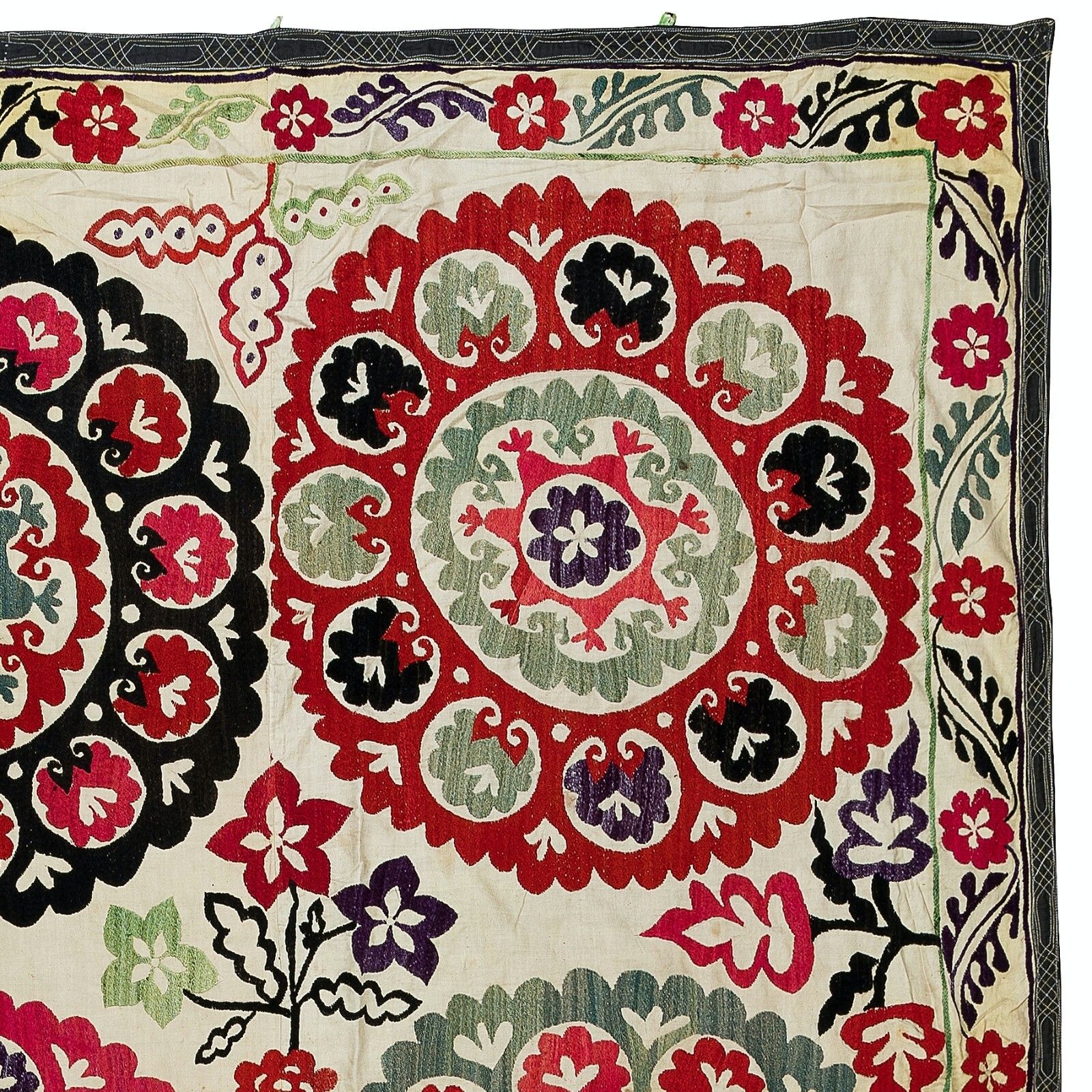 4.7x7.4 Ft Vintage Silk Hand Embroidery Bed Cover, Uzbek Suzani Wall Hanging photo 409.0