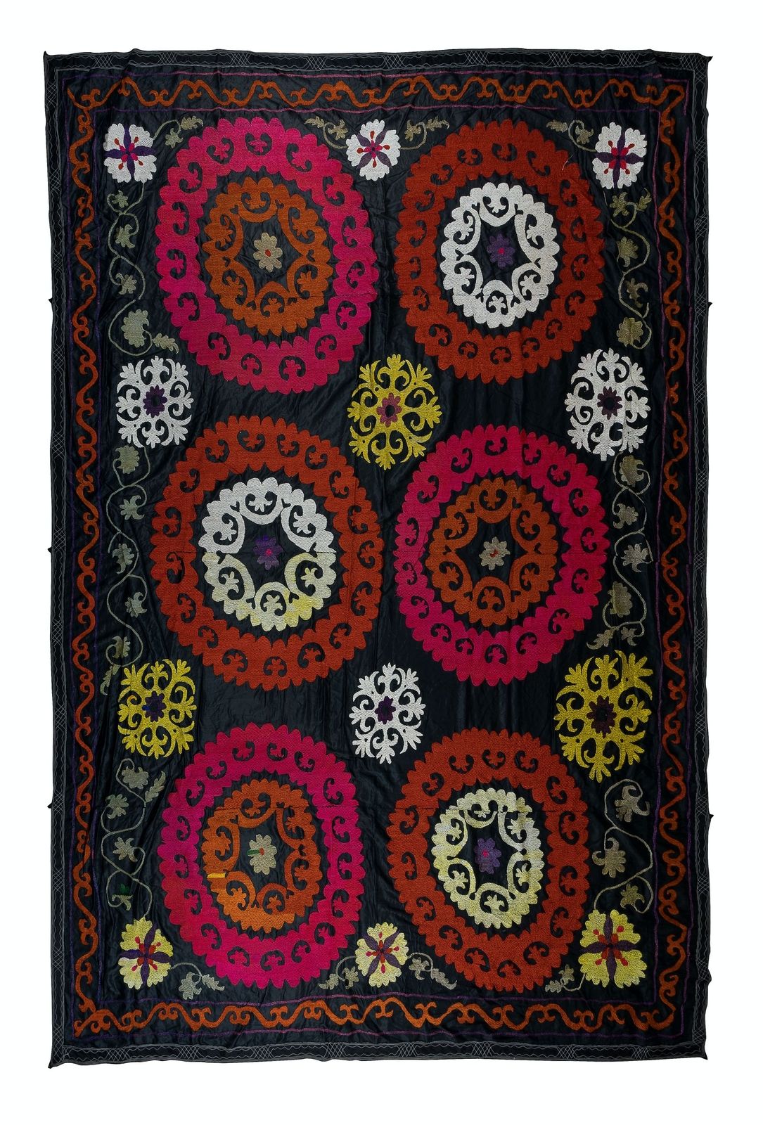 8.3x10.7 Ft Vintage Silk Hand Embroidery Bed Cover, Uzbek Suzani Wall Hanging