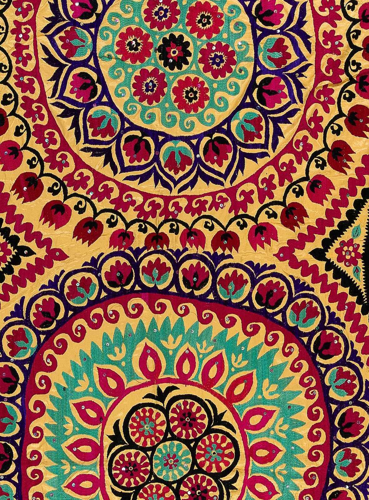 5x7.7 Ft Vintage Silk Hand Embroidery Bed Cover, Uzbek Suzani Wall Hanging photo Art
