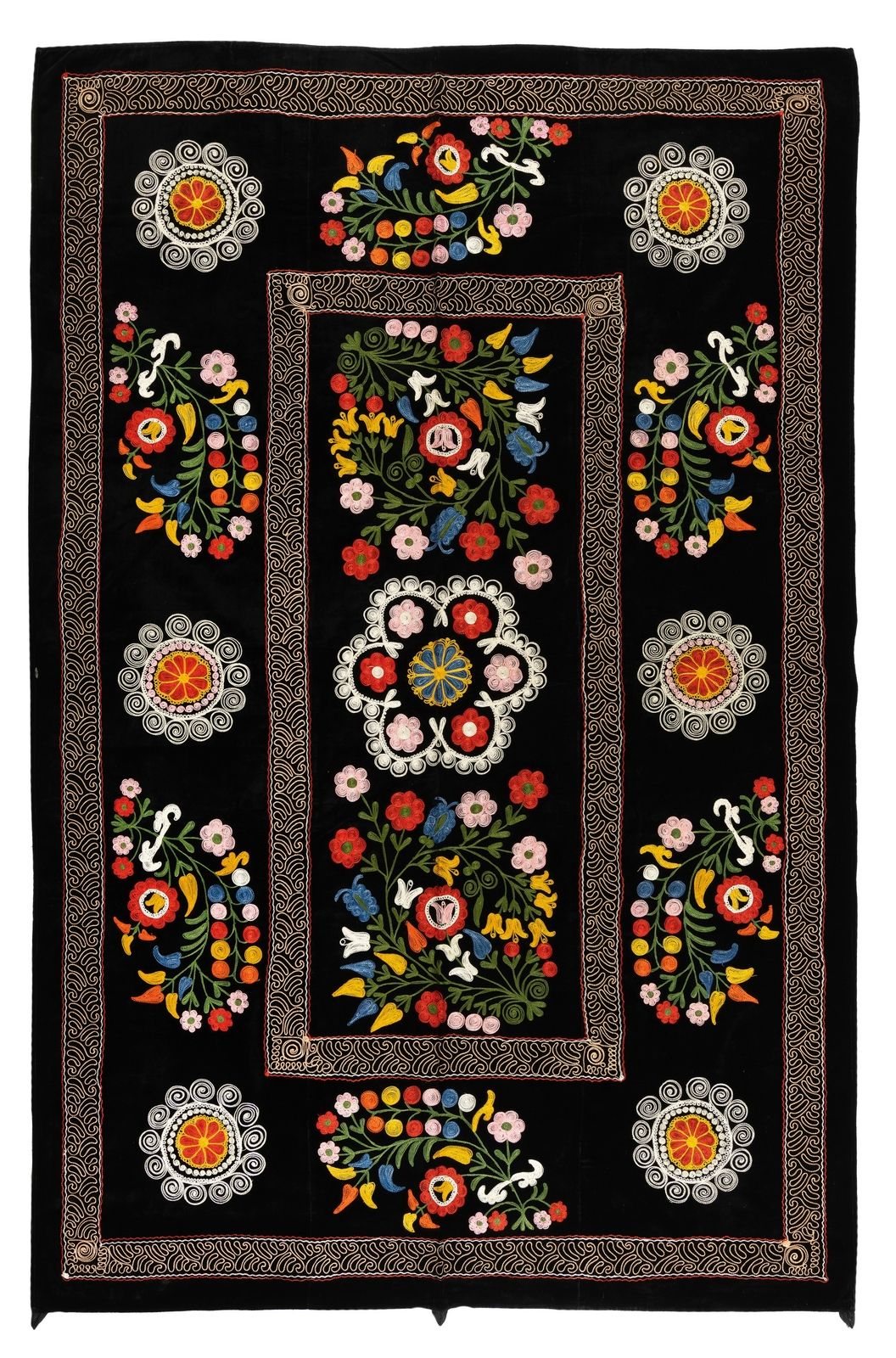 4.4x6.7 Ft Vintage Asian Silk Embroidered Suzani Bed Cover Or Wall Hanging