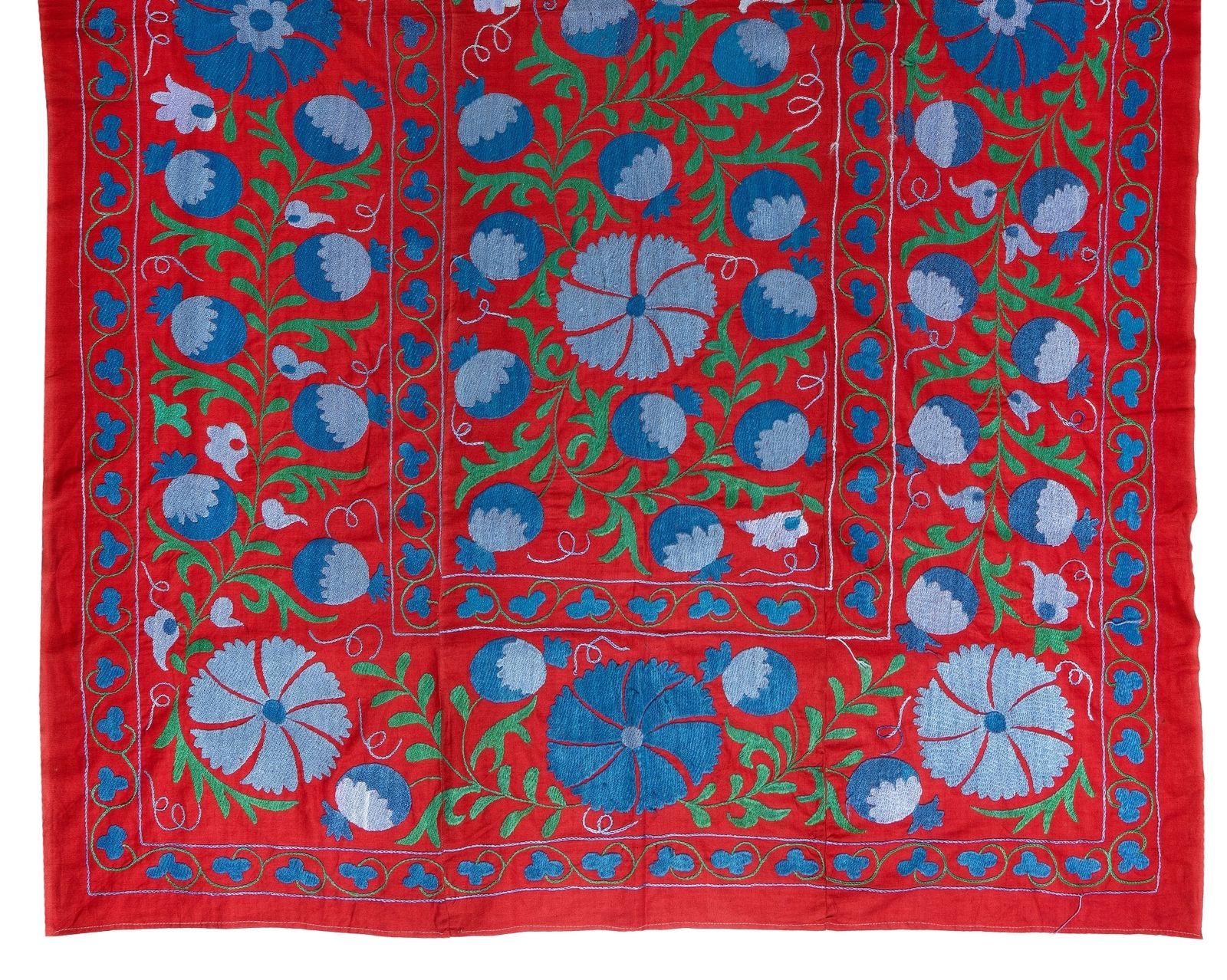 4.5x7 Ft Vintage Asian Silk Embroidered Suzani Bed Cover Or Wall Hanging photo for sale