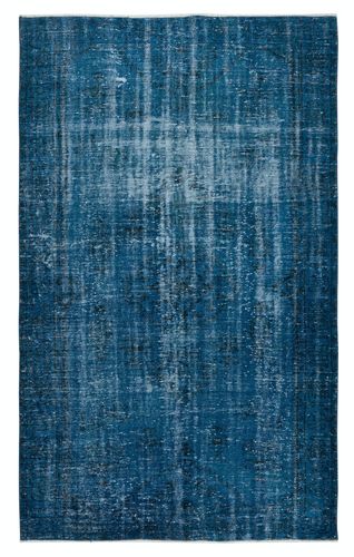 6.2x10 Ft Distressed Modern Hand Knotted Turkish Rug Re Dyed In Navy Blue Color