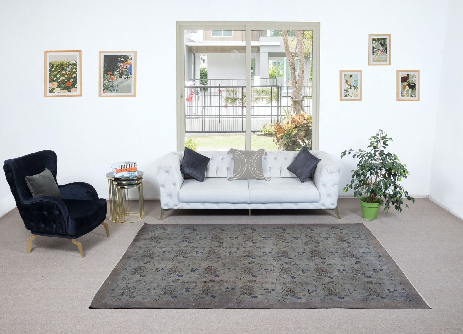 6.6x9.2 Ft Modern Handmade Turkish Area Rug With Gray, Light Brown And Brown photo furniture