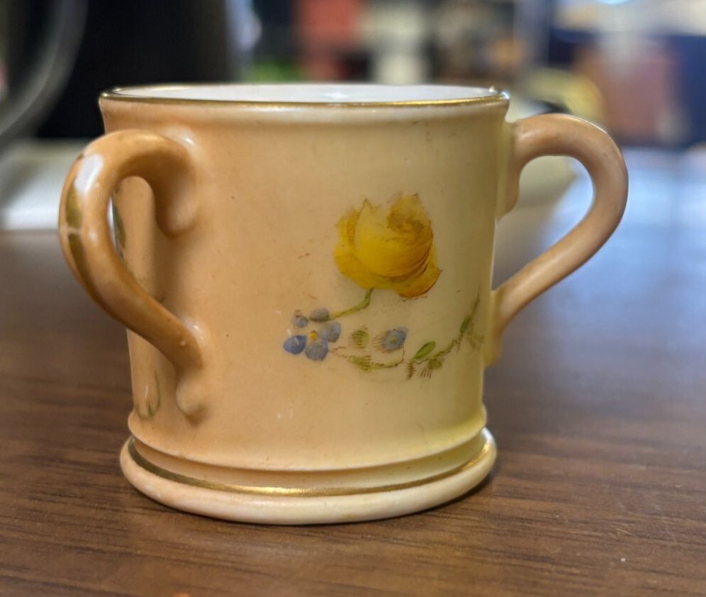 Rare Antique Miniature Royal Worcester Blush Ivory 3 Handle Cup photo furniture