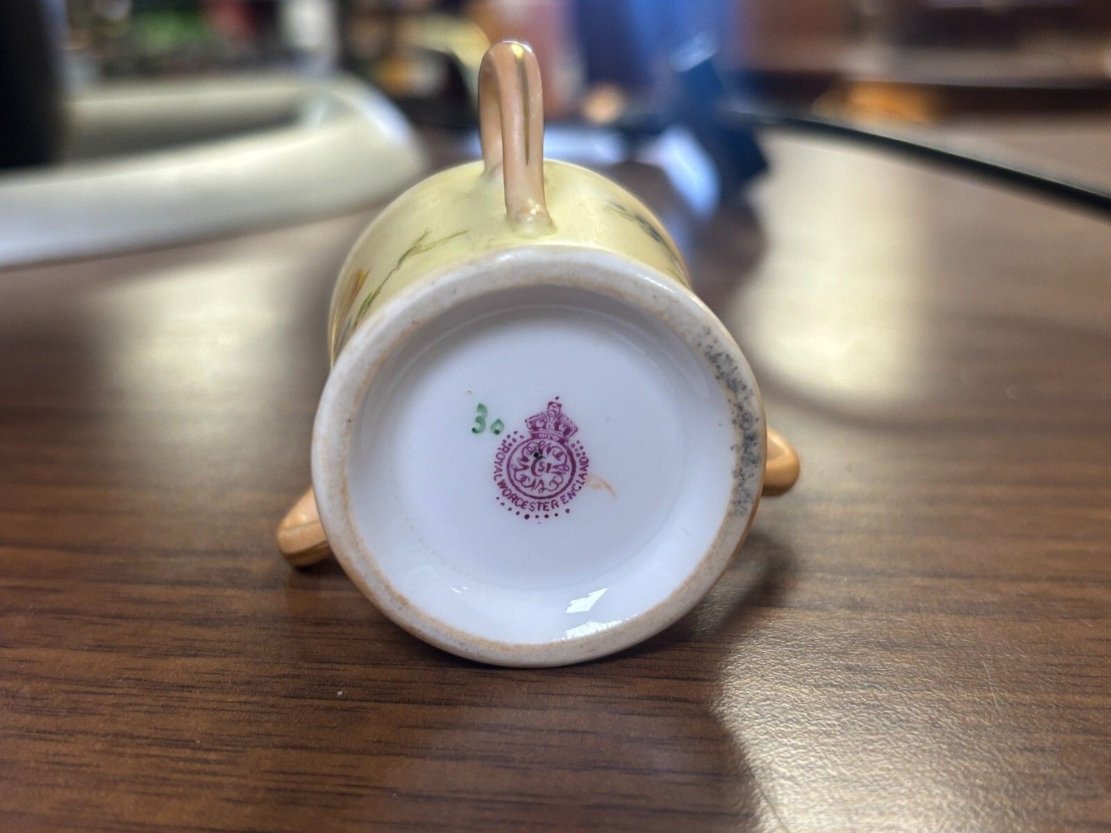 Rare Antique Miniature Royal Worcester Blush Ivory 3 Handle Cup photo buy
