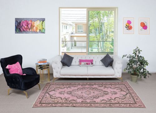 5.2x9 Ft Contemporary Wool Area Rug In Pink. Hand Knotted In Turkey photo furniture