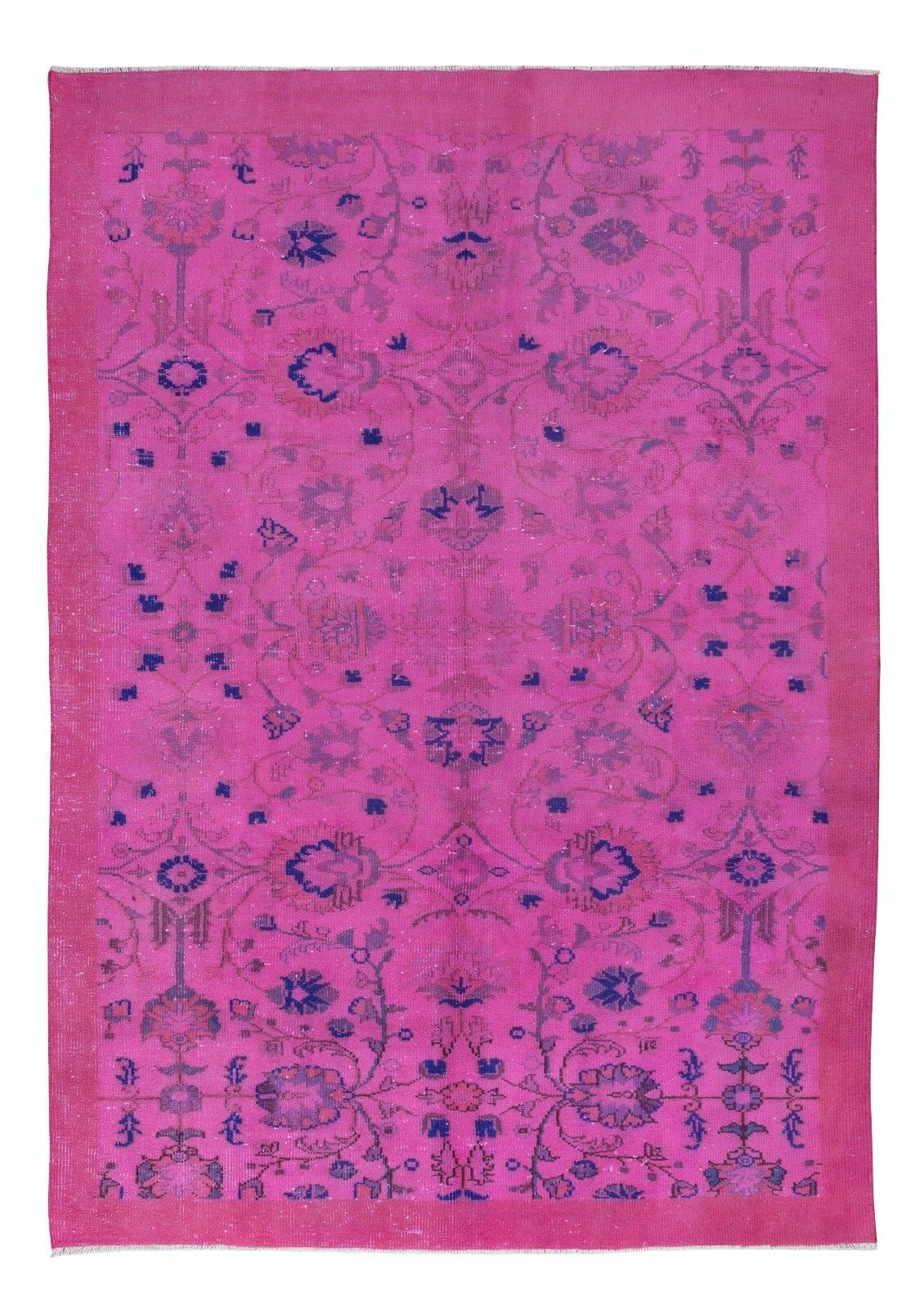 6.5x9 Ft Hand Made Turkish Pink Rug With Botanical Garden Design & Solid Border