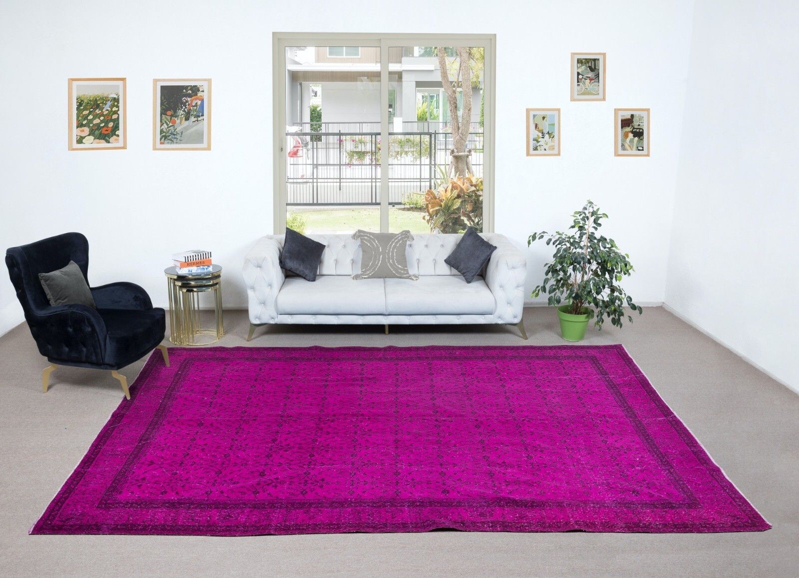 8x12 Ft Decorative Pink Large Rug For Modern Interiors, Handmade In Turkey photo furniture