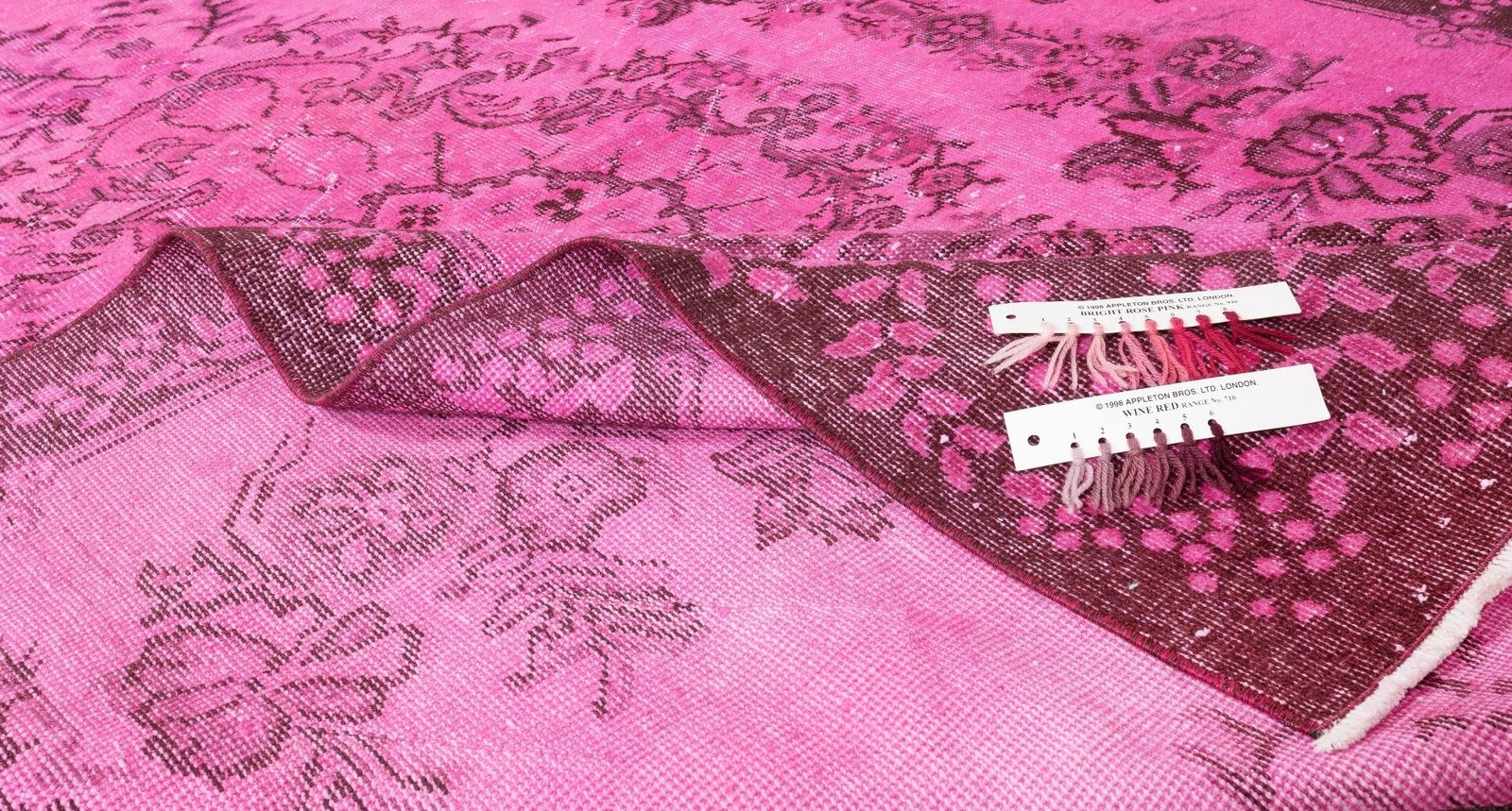 5.8x9.6 Ft Handmade Floral Medallion Design Turkish Vintage Rug Overdyed In Pink photo for sale