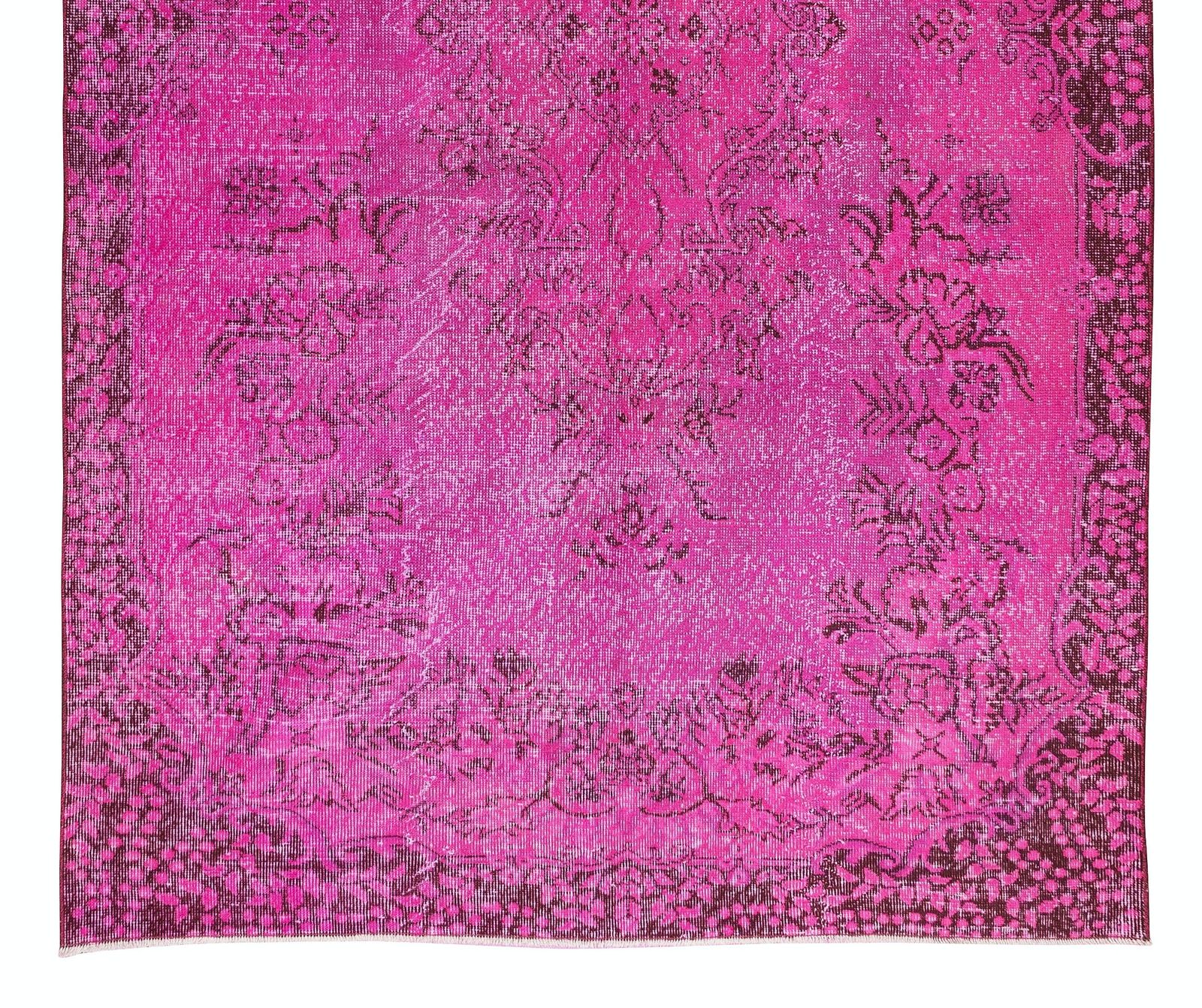 5.6x9.8 Ft Vintage Handmade Turkish Rug Over Dyed In Pink With Medallion Design photo 468.0