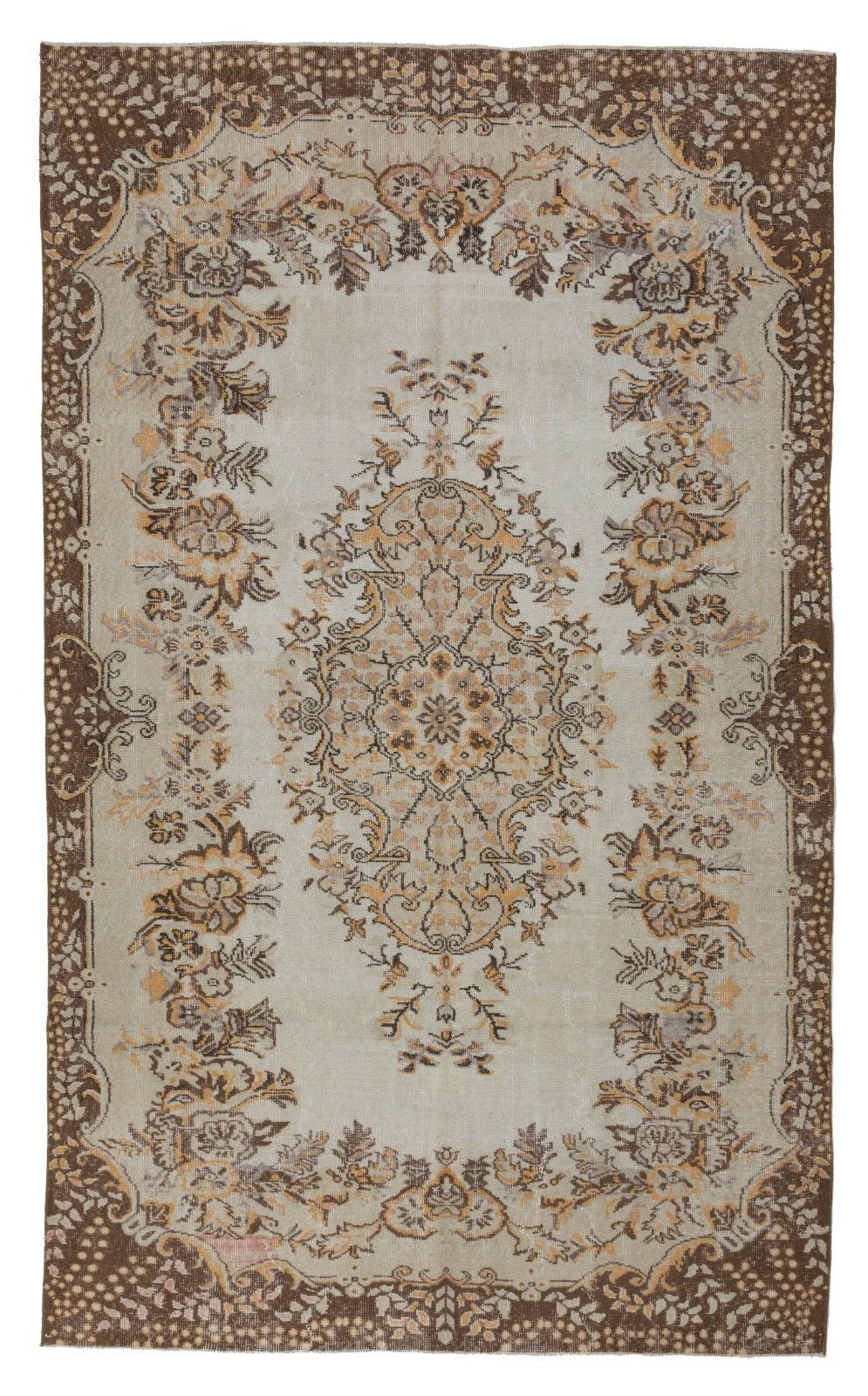 6x9.6 Ft Handmade Floral Medallion Design Turkish Vintage Wool Area Rug