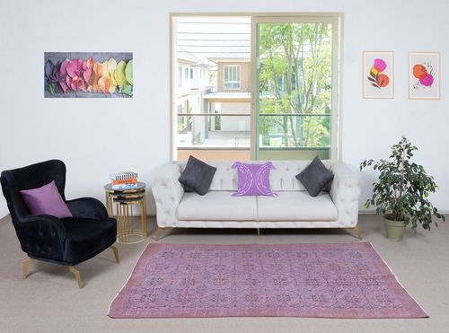 4.5x7.8 Ft Modern Floral Patterned Area Rug In Purple, Hand Knotted In Turkey photo furniture