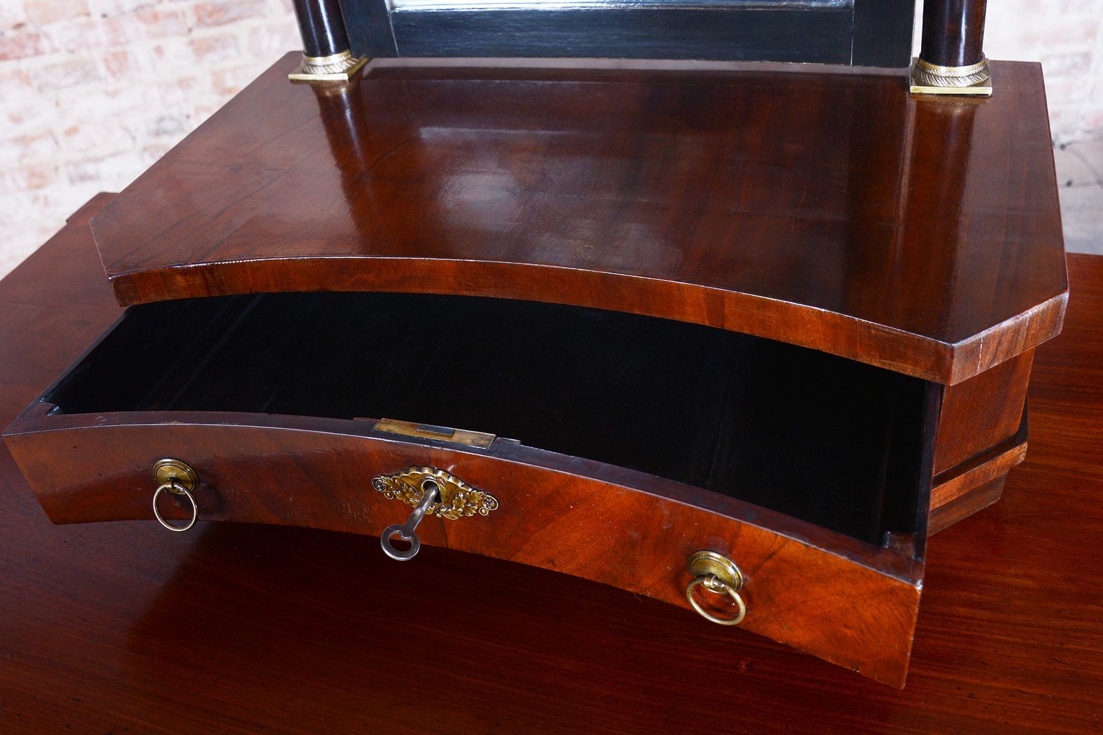 photo vintage Restored Empire Dressing Mirror, Mahogany, Brass, Bone, Polished, France, 1800s