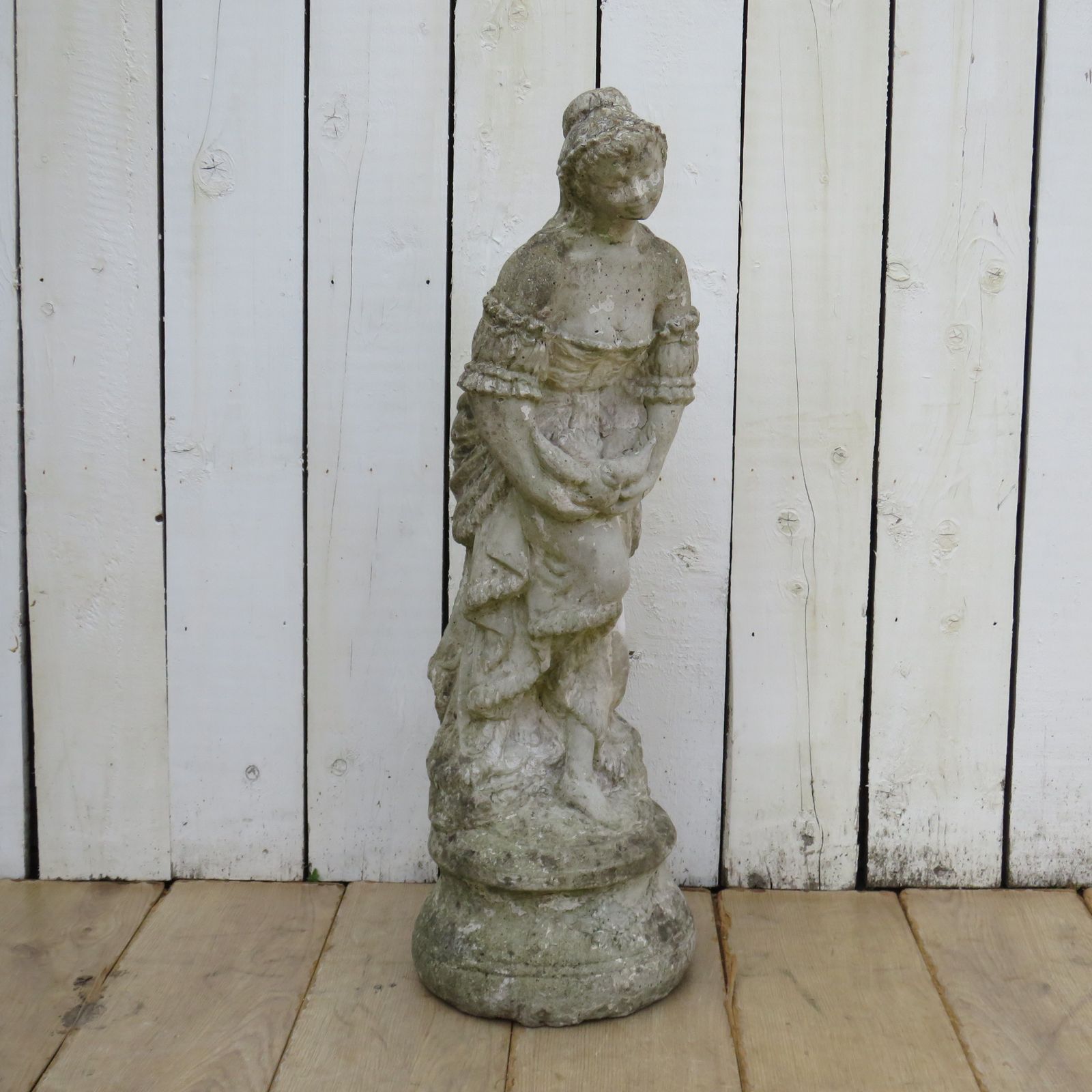 Vintage English Weathered Garden Stone Maiden Statue