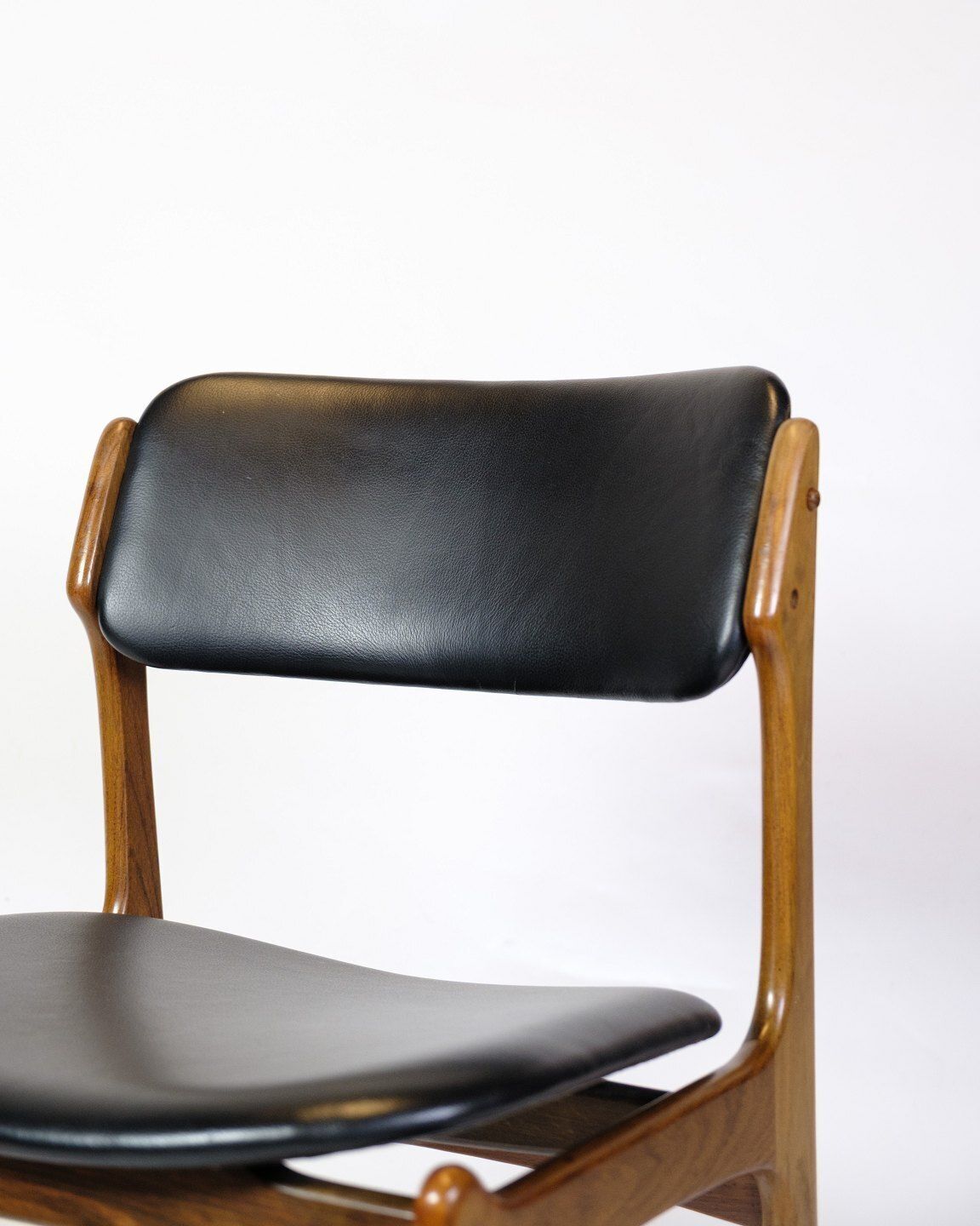 Set Of Four Dining Chairs Model Od49 In Rosewood & Black Leather By Erik Buch For Od Furniture From 1950s photo for sale