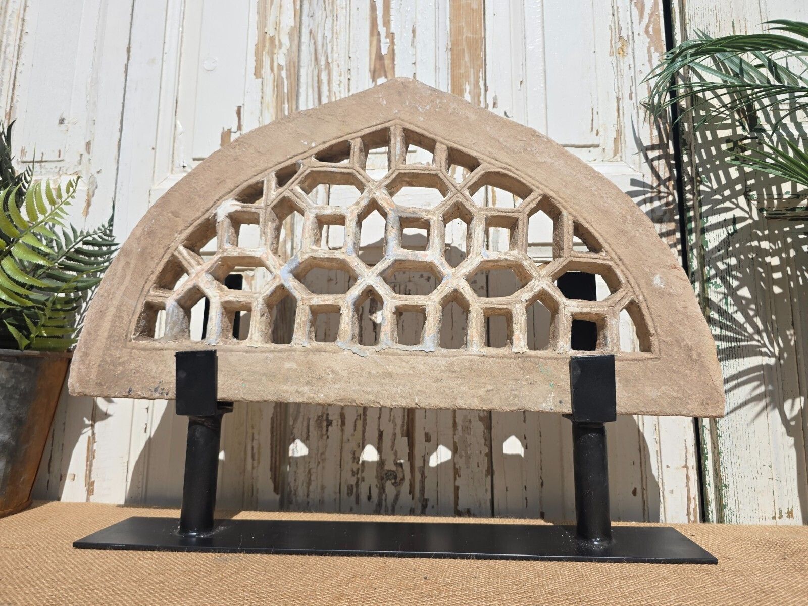 Antique Architectural Carved Stone Panel Jhali Window Fanlight Home Garden Decor photo for sale