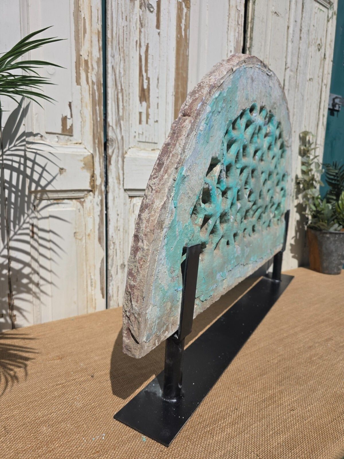 Antique Architectural Carved Stone Panel Jhali Window Fanlight Home Garden Decor photo Garden Decor