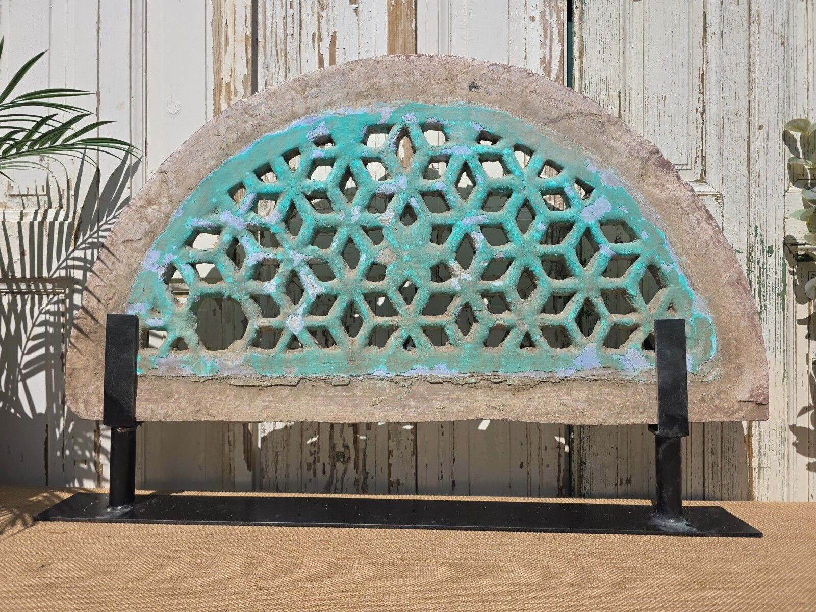 Antique Architectural Carved Stone Panel Jhali Window Fanlight Home Garden Decor photo vinterior