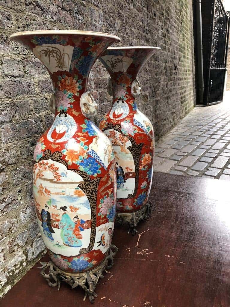 19th Century Pair, Japanese Meiiji Imari Porcelain Vases photo Home Decor