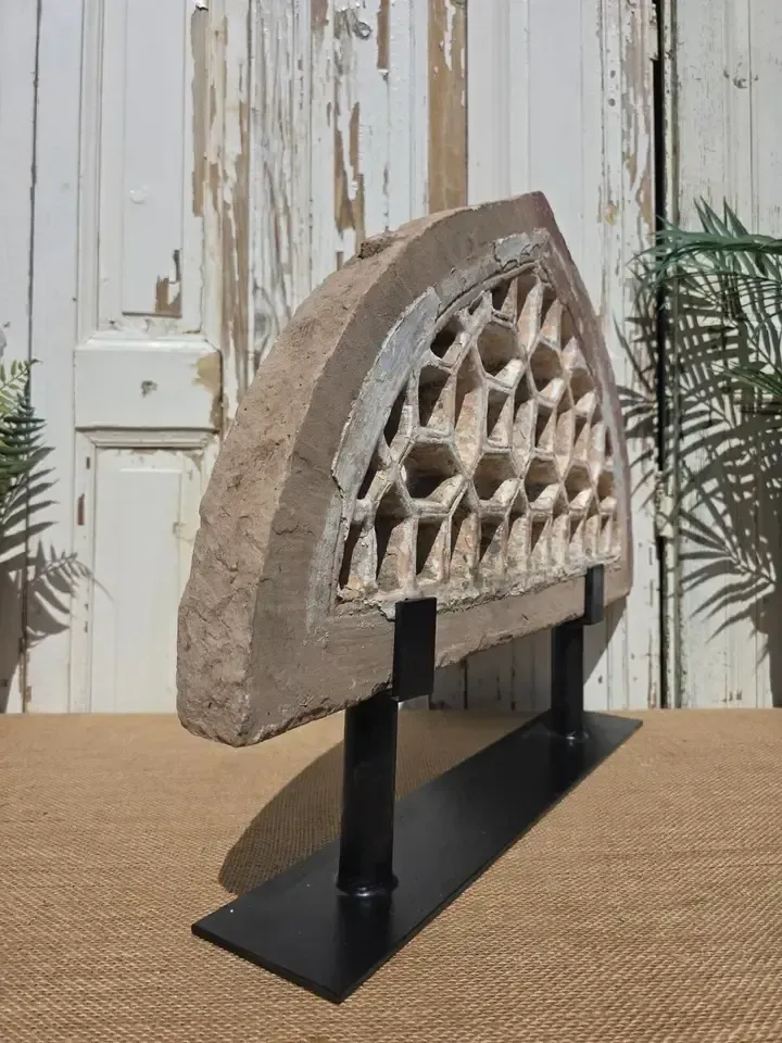 Antique Architectural Carved Stone Panel Jhali Window Fanlight Home Garden Decor photo Art