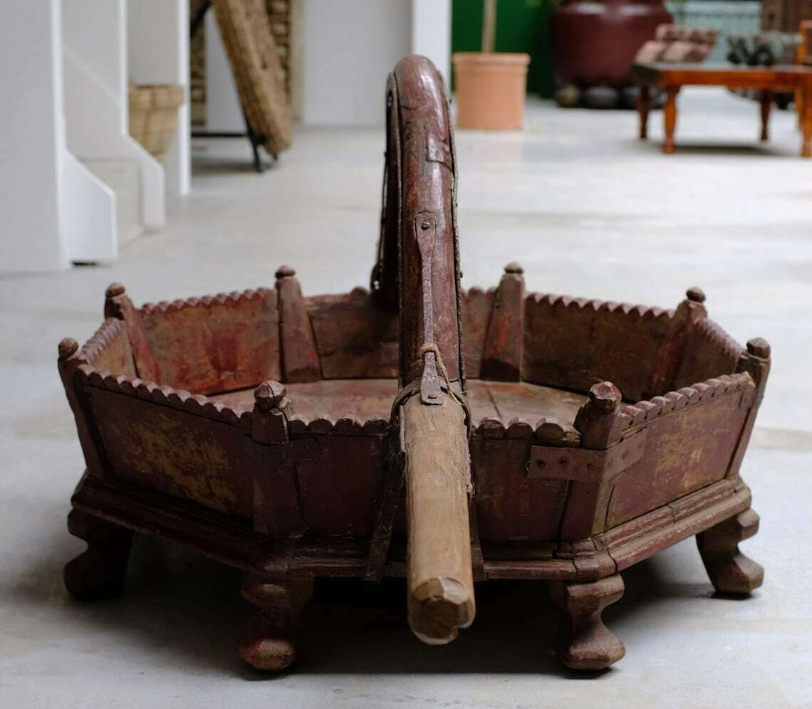Antique Painted Teakwood Palkhi From Gujarat, 1900 – Hand Carved Palanquin For Temple Processions With Original Red Finish photo 3500.0