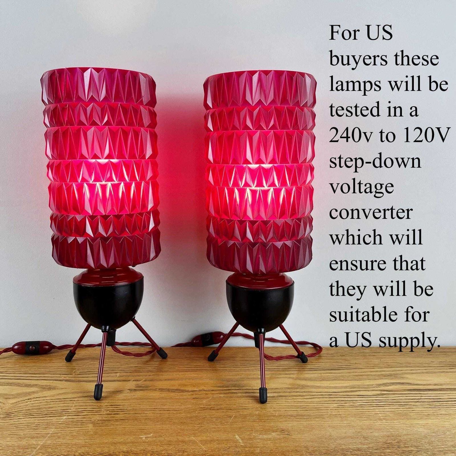 Pair Of Mid Century Atomic Burgundy Lamps photo buy