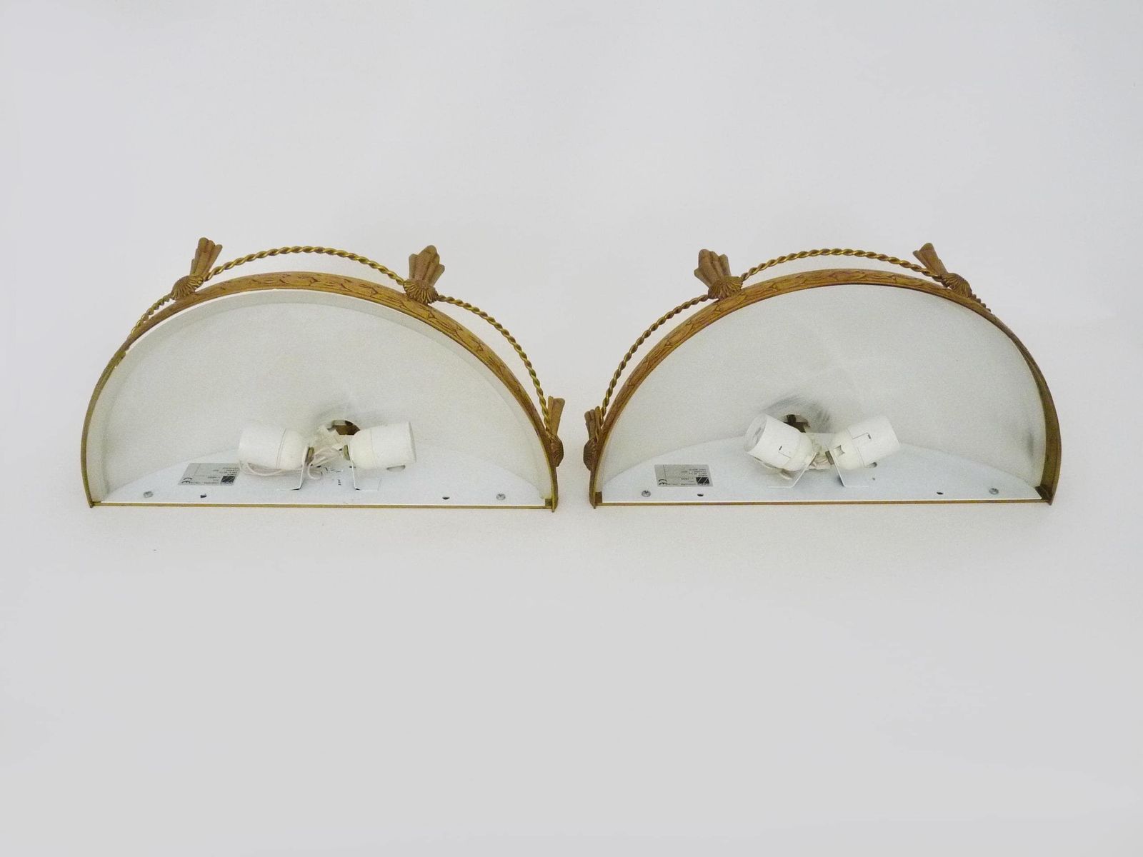 Large Pair Of Half Moon Brass And Glass Wall Sconces From Maison Zonca, Italy photo vintage